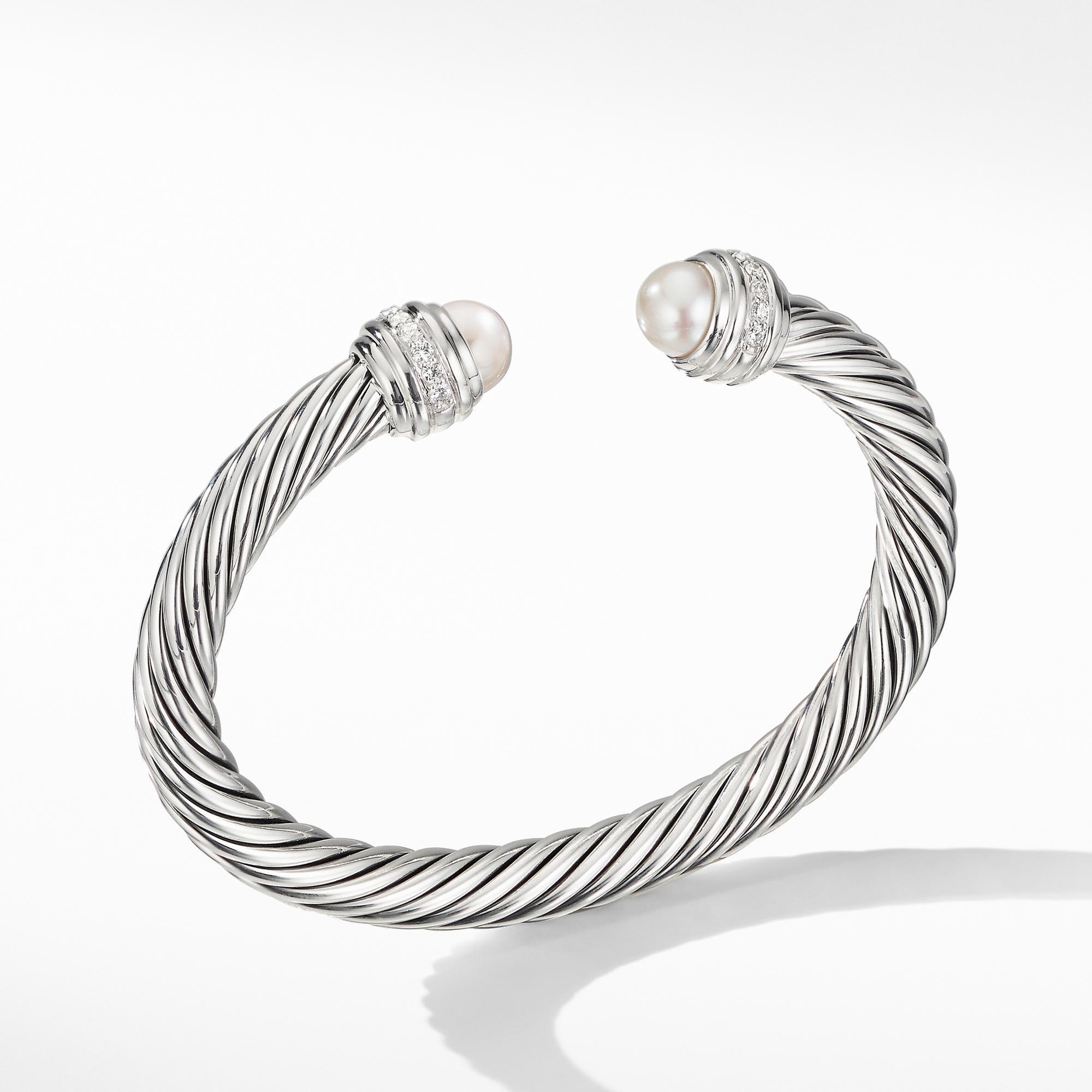 David Yurman Cable Bracelet with Pearls and Diamonds, 7mm - Large 883932980349