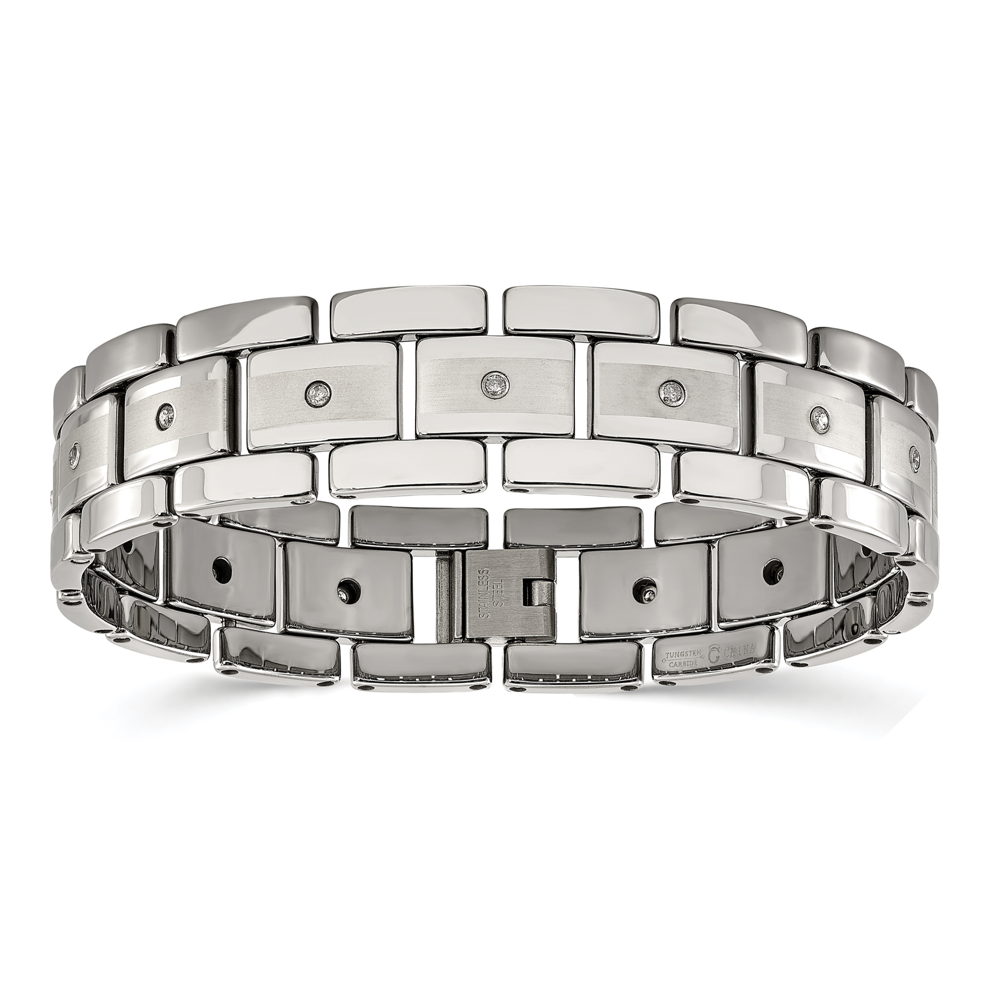 1/3ctw Diamond Tungsten Brushed and Polished Link Bracelet | 16mm | 8.5 Inches | Men's 883957759302