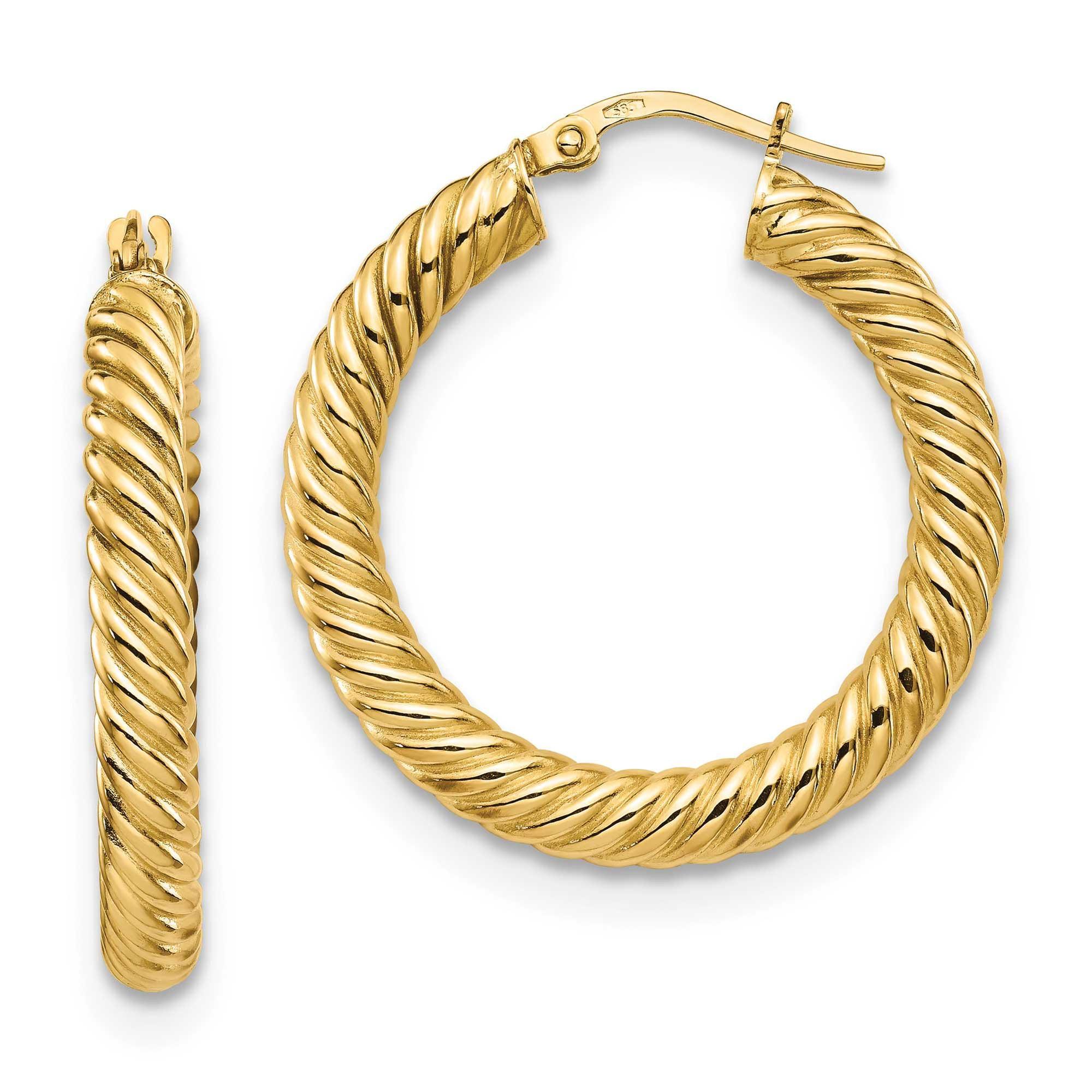 Yellow Gold Twisted Hoop Earrings |4x30mm 886774128368