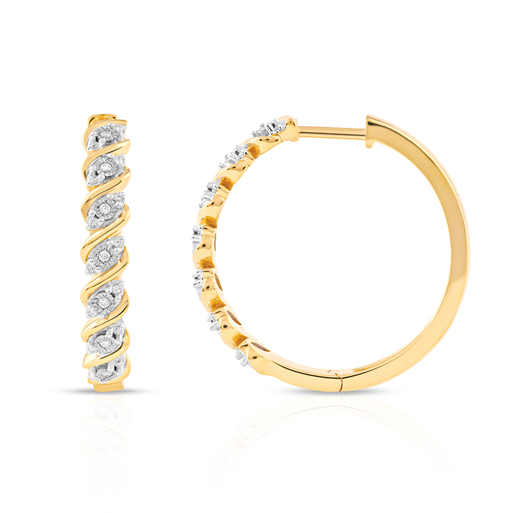 1/6ctw Diamond Yellow Gold Swirl Hoop Earrings 889884697717
