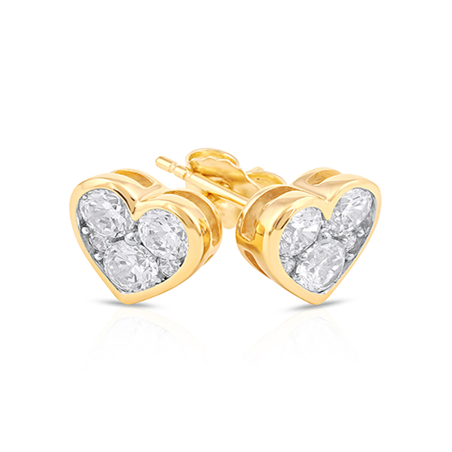 1ctw Diamond Heart Shape Cluster Yellow Gold Stud Earrings 889884697809