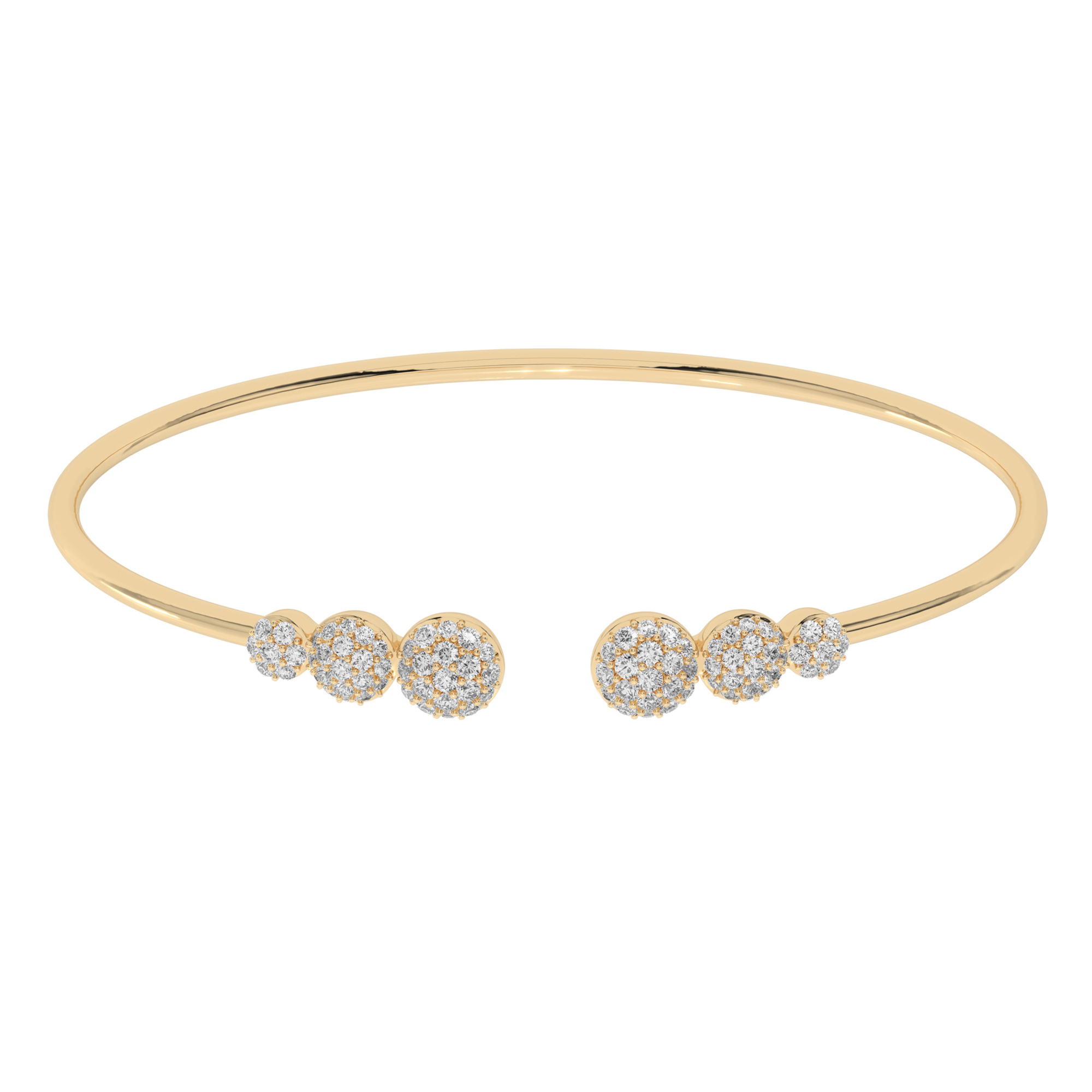1ctw Lab Grown Diamond Cluster Yellow Gold Bangle Bracelet 