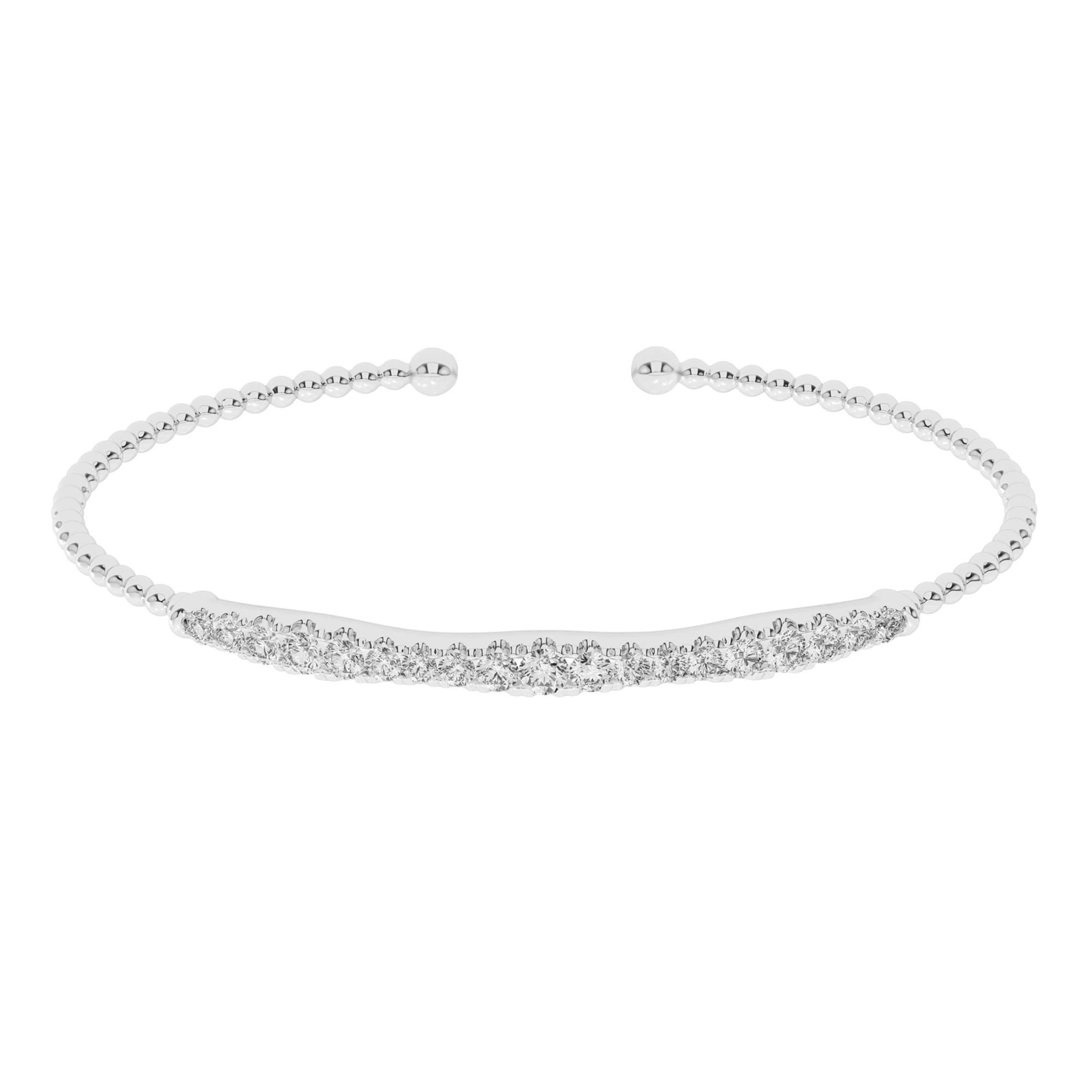 1ctw Lab Grown Diamond Scallop Setting White Gold Beaded Bangle Bracelet 