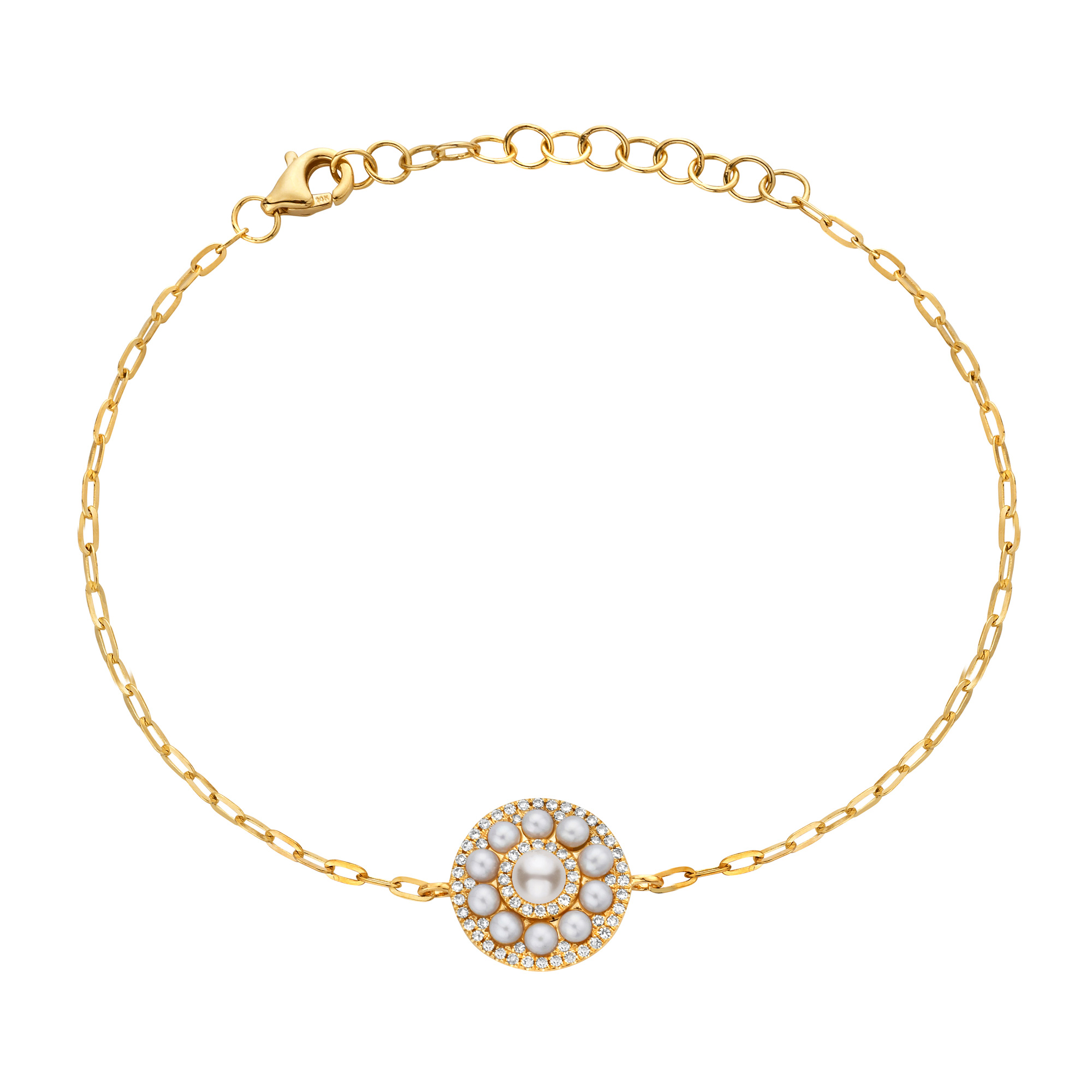 Bassali Freshwater Cultured Pearl and 1/8ctw Diamond Yellow Gold Bracelet 
