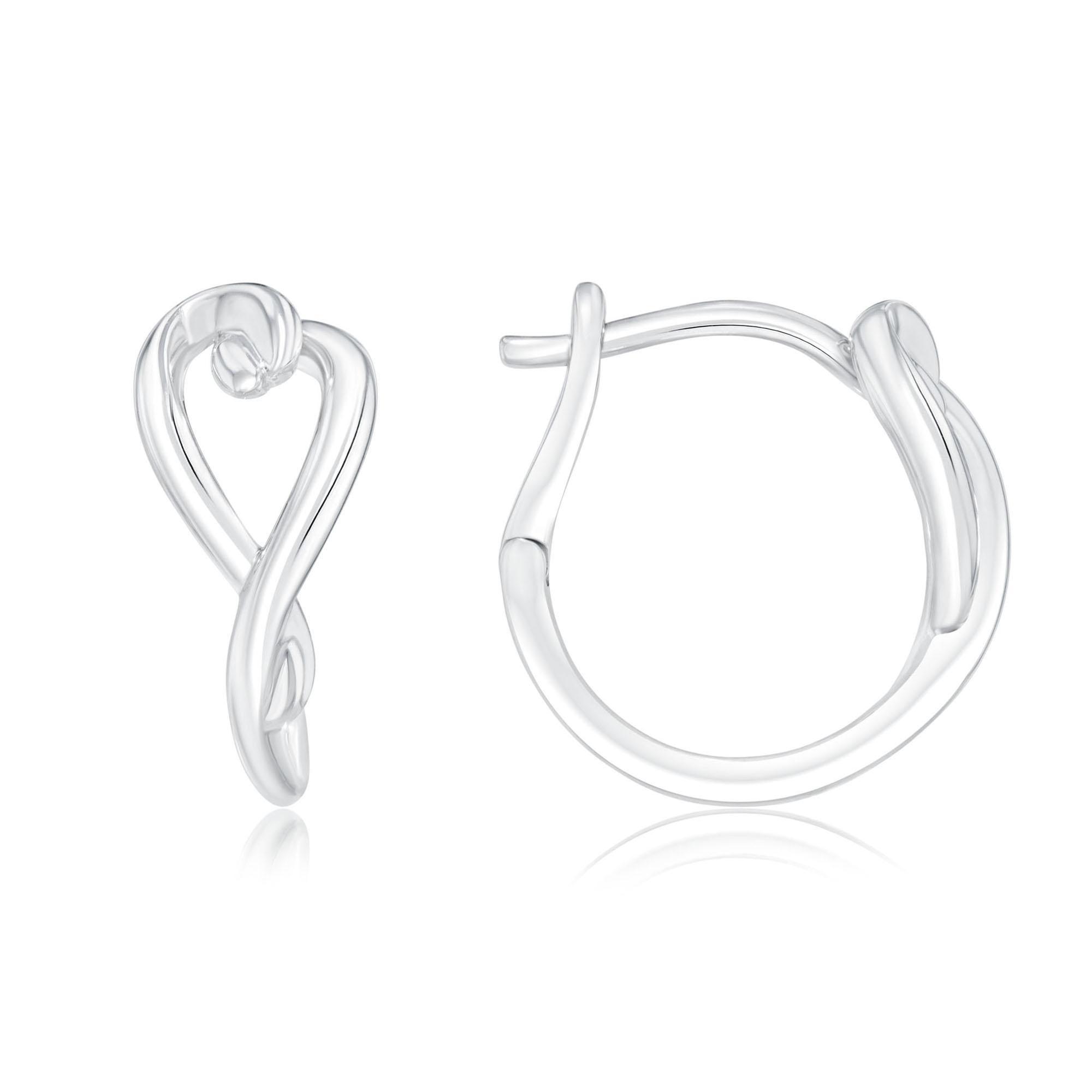 Sterling Silver Heart Huggie Hoop Earrings 