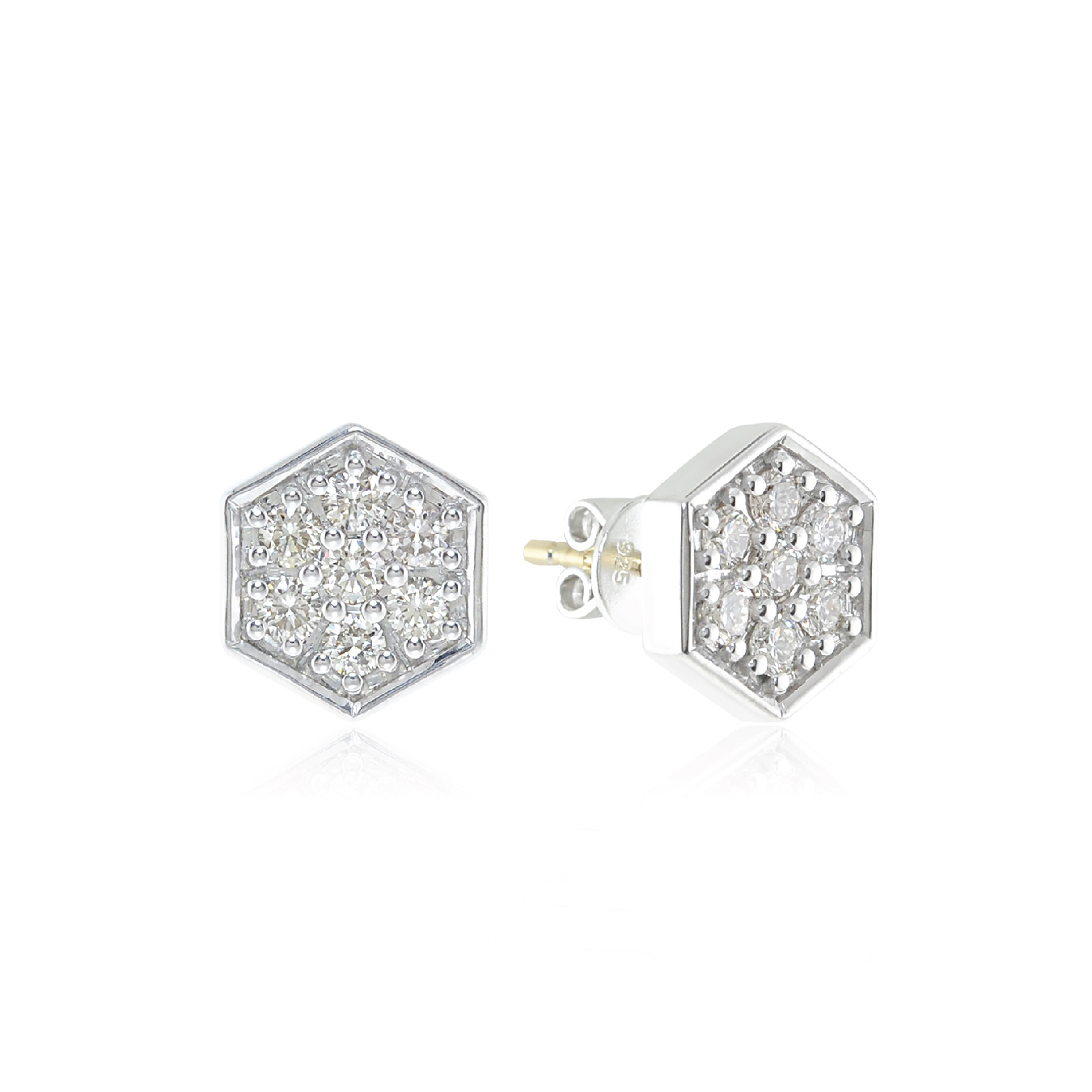 Lolovivi Created White Sapphire Hexagon Sterling Silver Stud Earrings 
