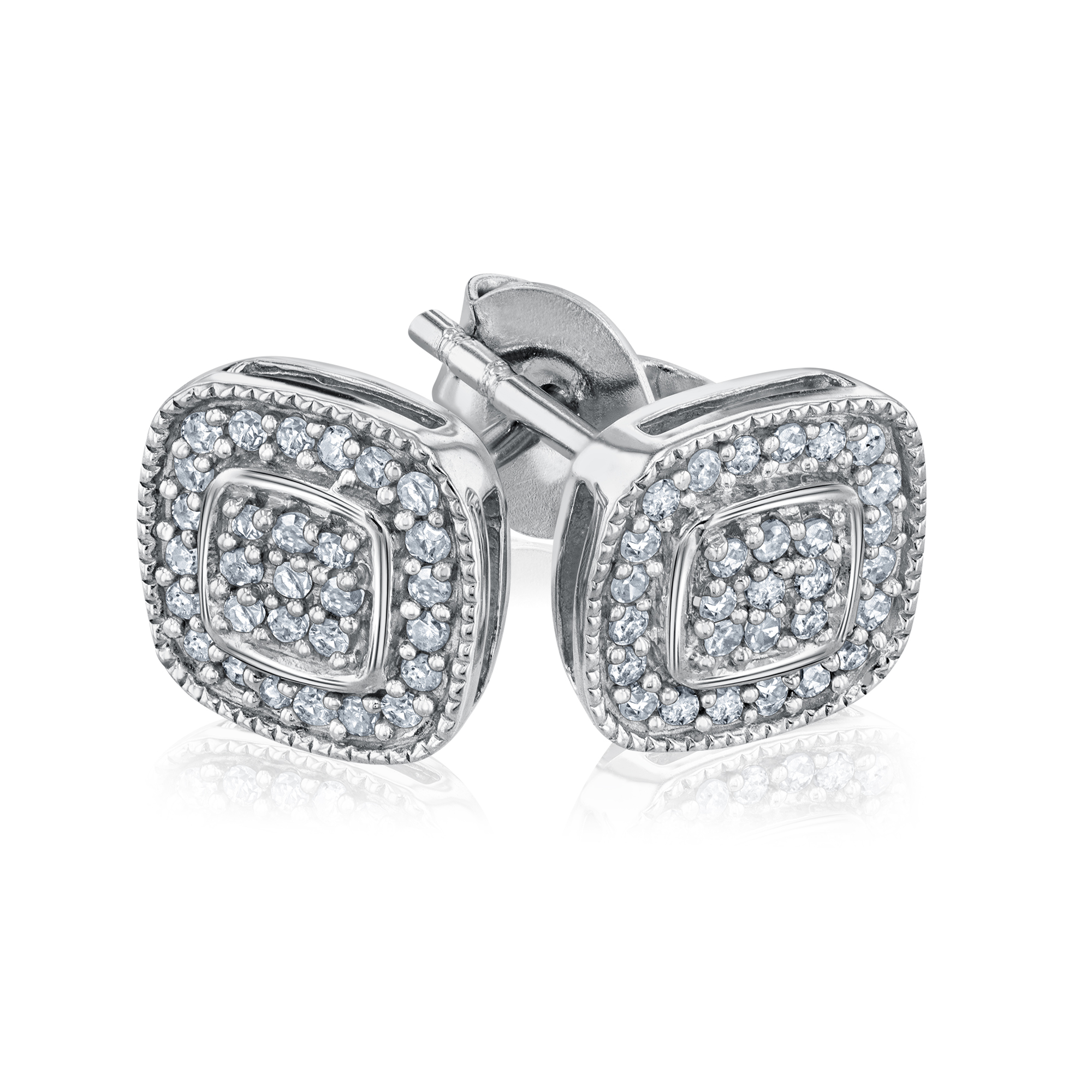 1/5ctw Diamond Cushion Shape Sterling Silver Stud Earrings | Mills Collection 
