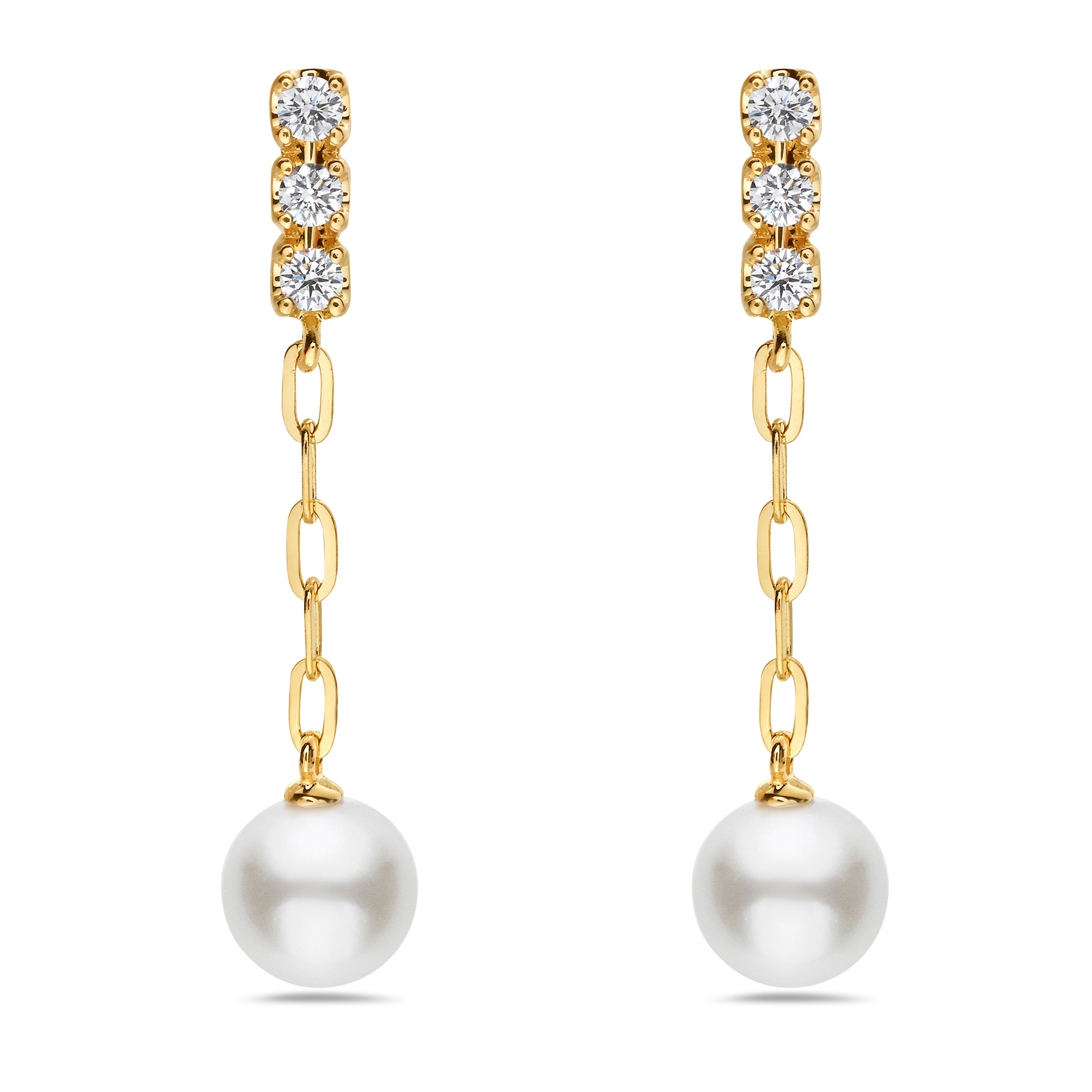 Bassali Freshwater Cultured Pearl and 1/6ctw Diamond Yellow Gold Drop Earrings 
