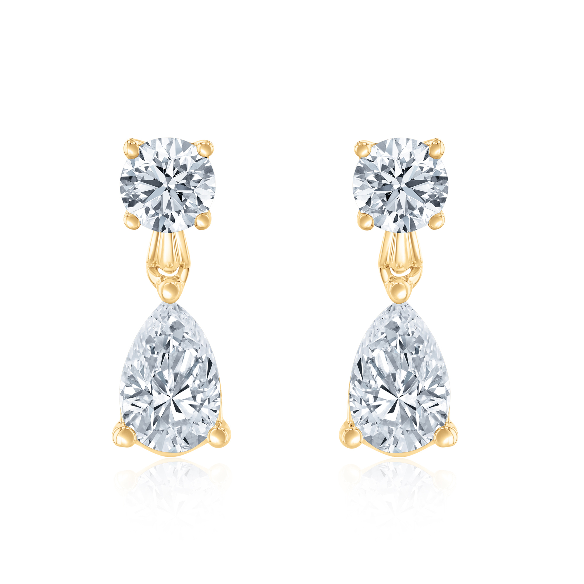2ctw Round and Pear Lab Grown Diamond Yellow Gold Drop Earrings 