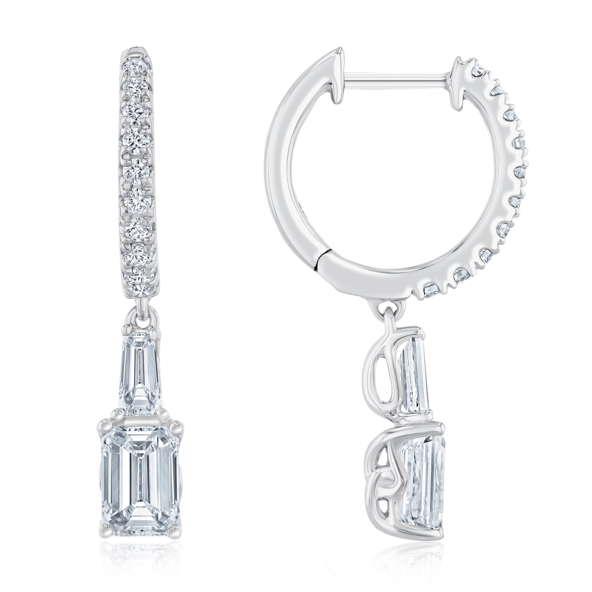 2ctw Multi-Shaped Lab Grown Diamond White Gold Drop-Hoop Earrings 