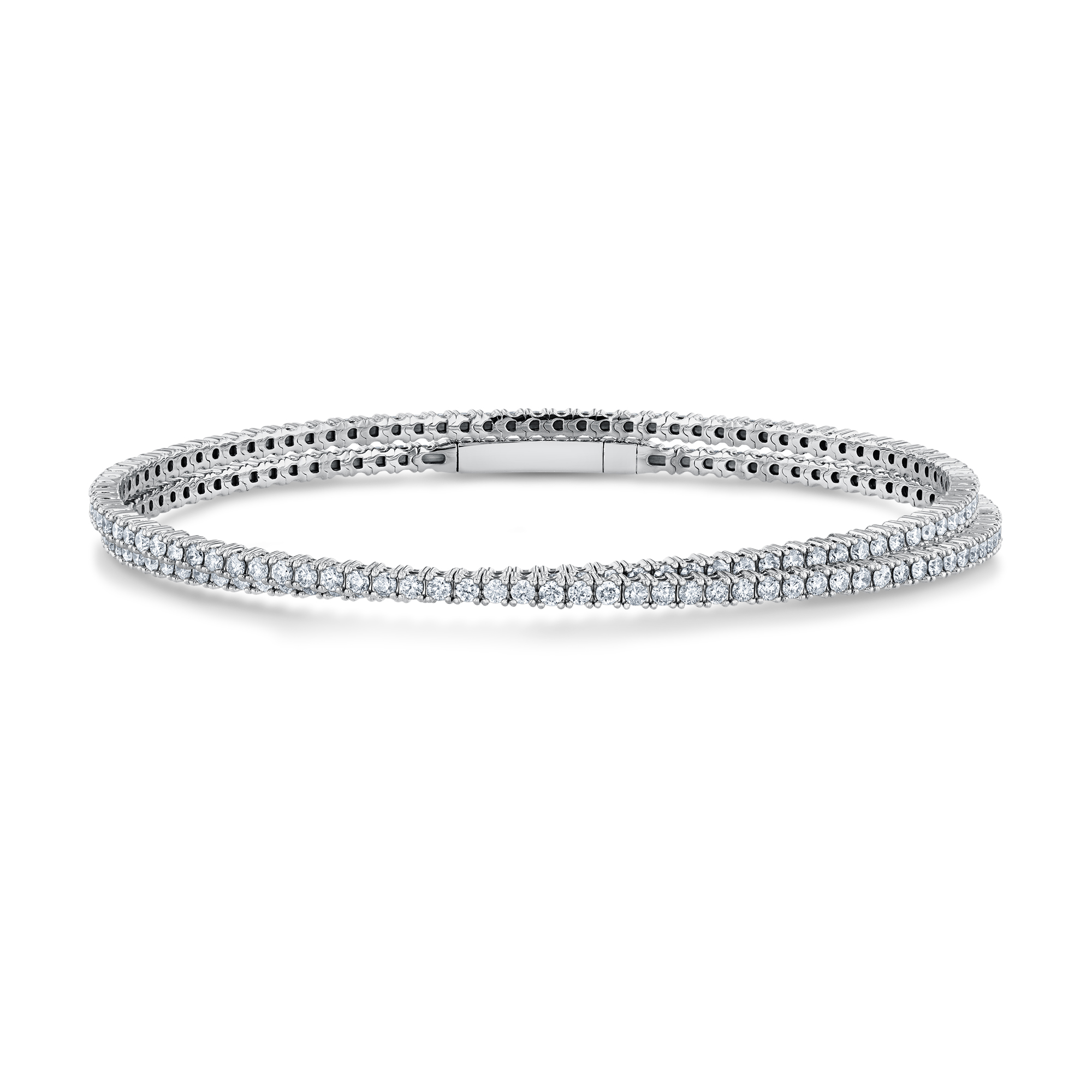 REEDS Flexible 2 3/4ctw Diamond White Gold Double Row Wrap Bangle Bracelet 
