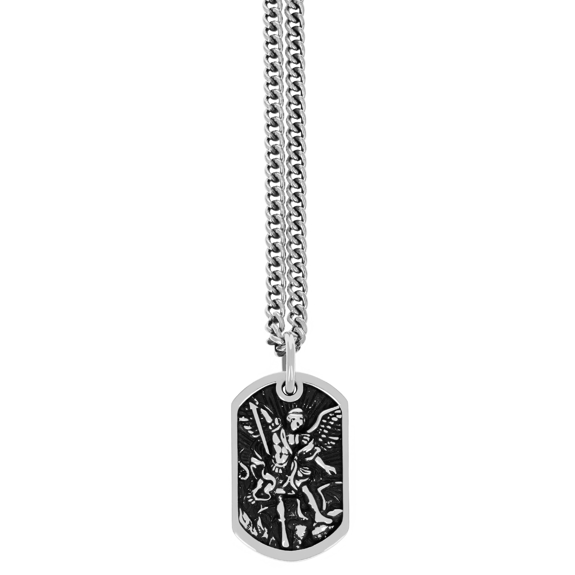 King Baby Sterling Silver Saint Michael Dog Tag Pendant Necklace | 24 Inches 