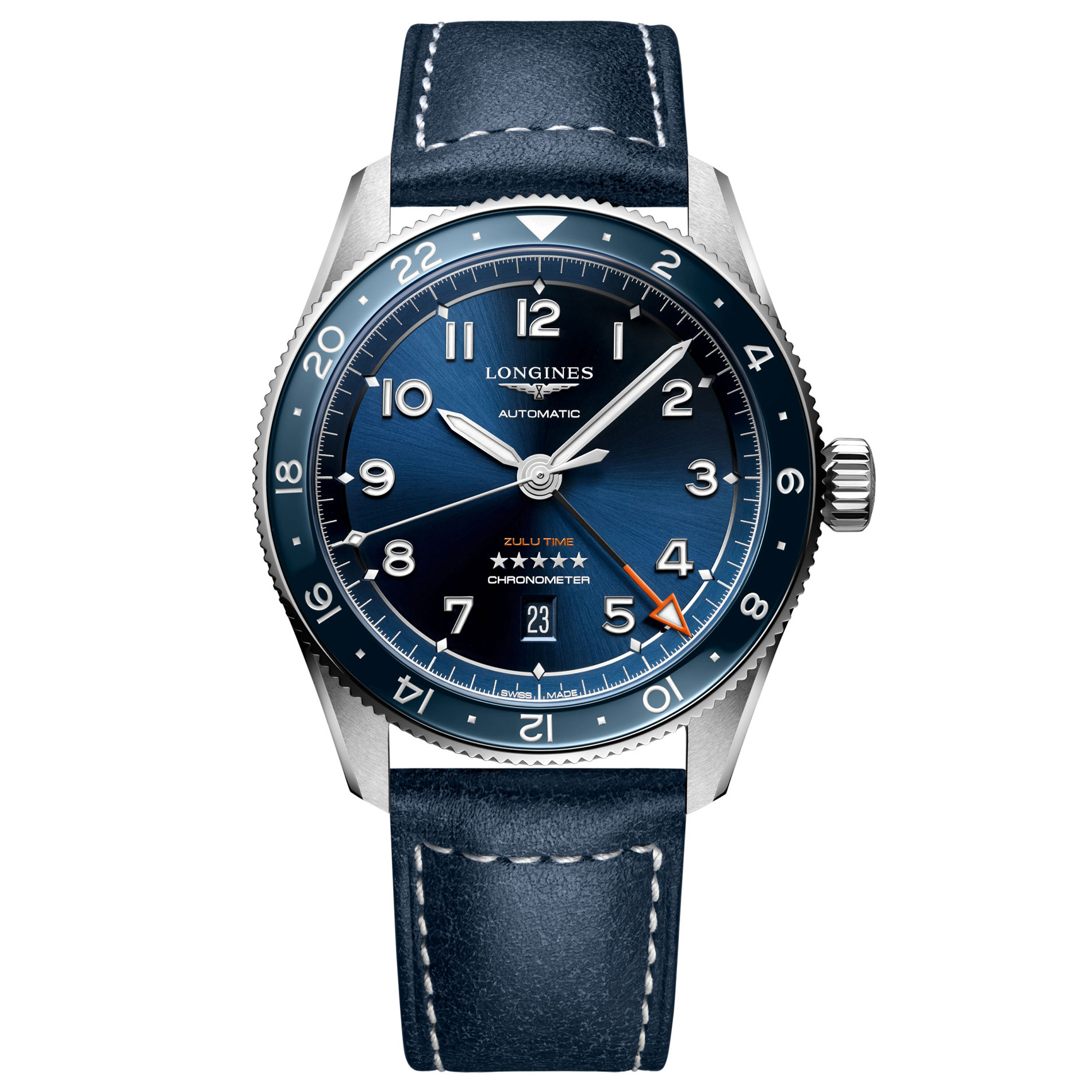 Longines Spirit Zulu Time Blue Dial and Blue Leather Strap Bracelet 42mm - L38124932 