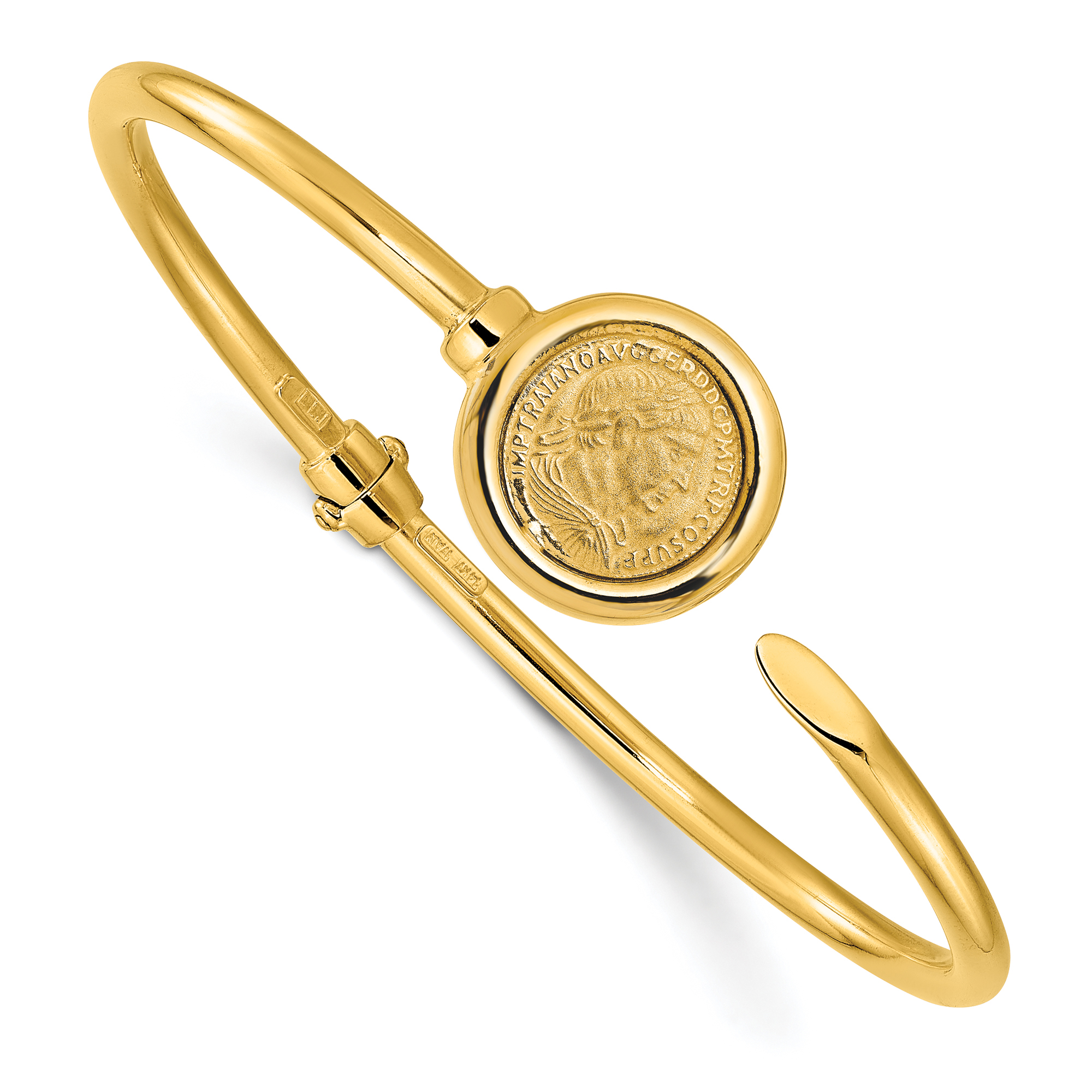 Yellow Gold Coin Hinged Bangle Bracelet | 3mm 