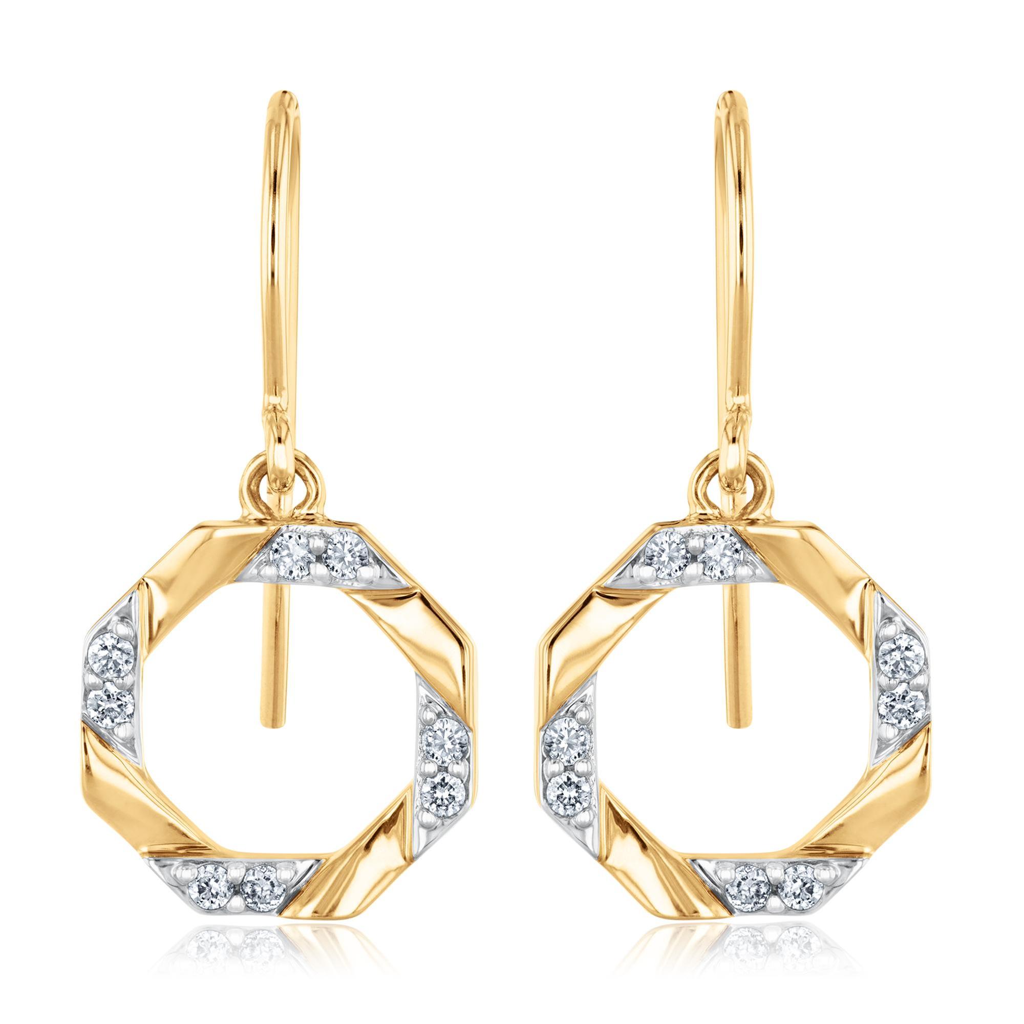 1/8ctw Diamond Yellow Gold Octagon Earrings 