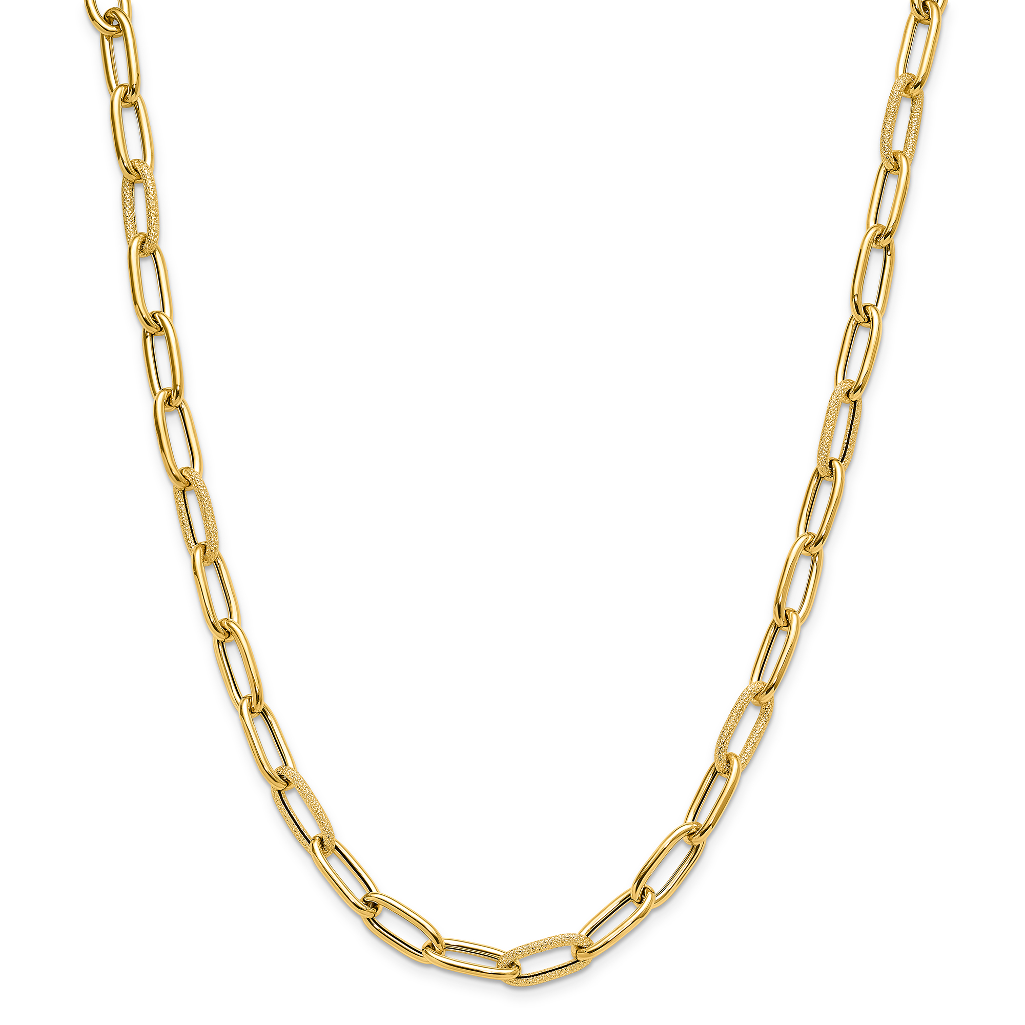 Yellow Gold Solid Polished and Satin Paperclip Chain Necklace | 7.75mm | 18 Inches 