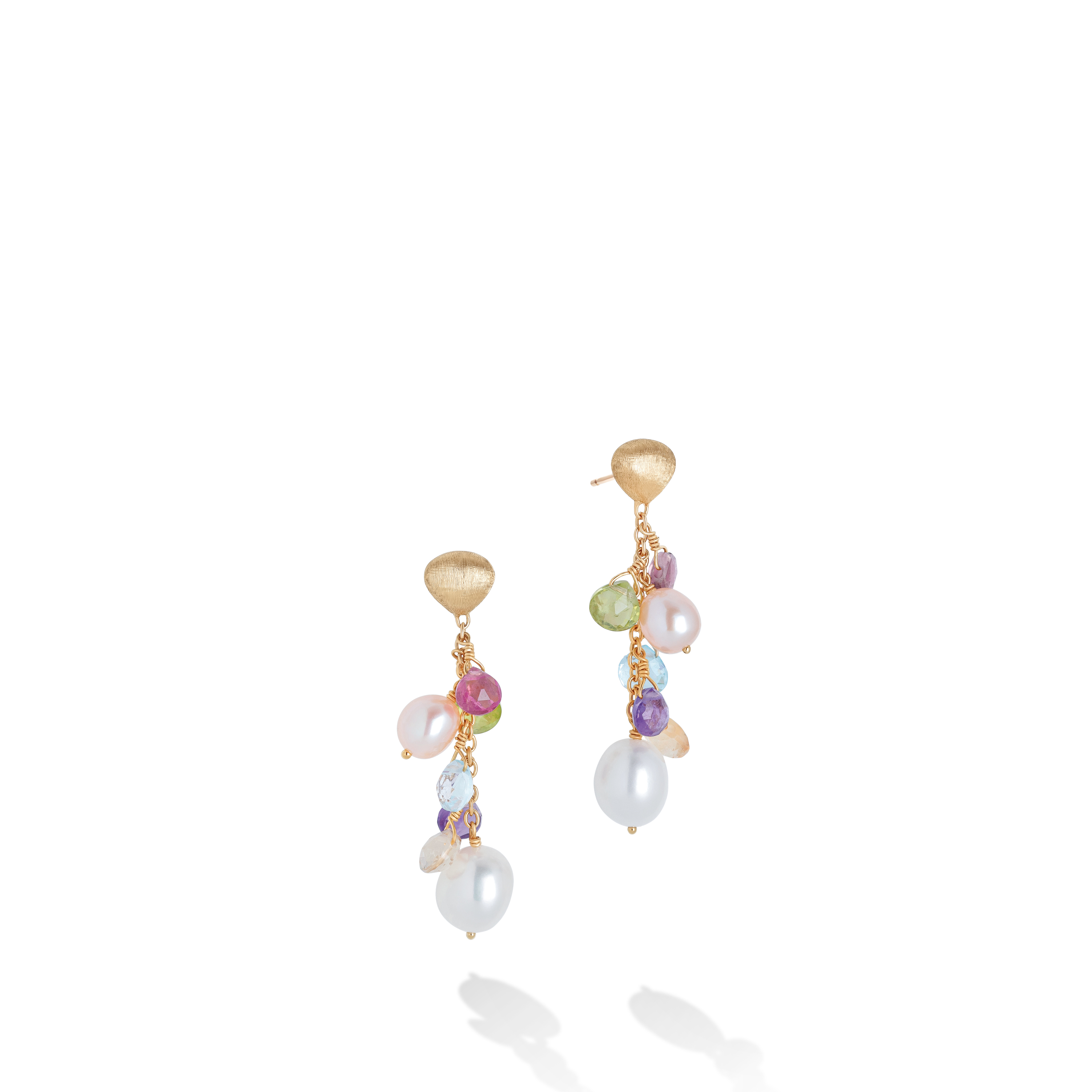 Marco Bicego Yellow Gold Mixed Gemstone and Pearl Short Drop Earrings | Paradise Collection 