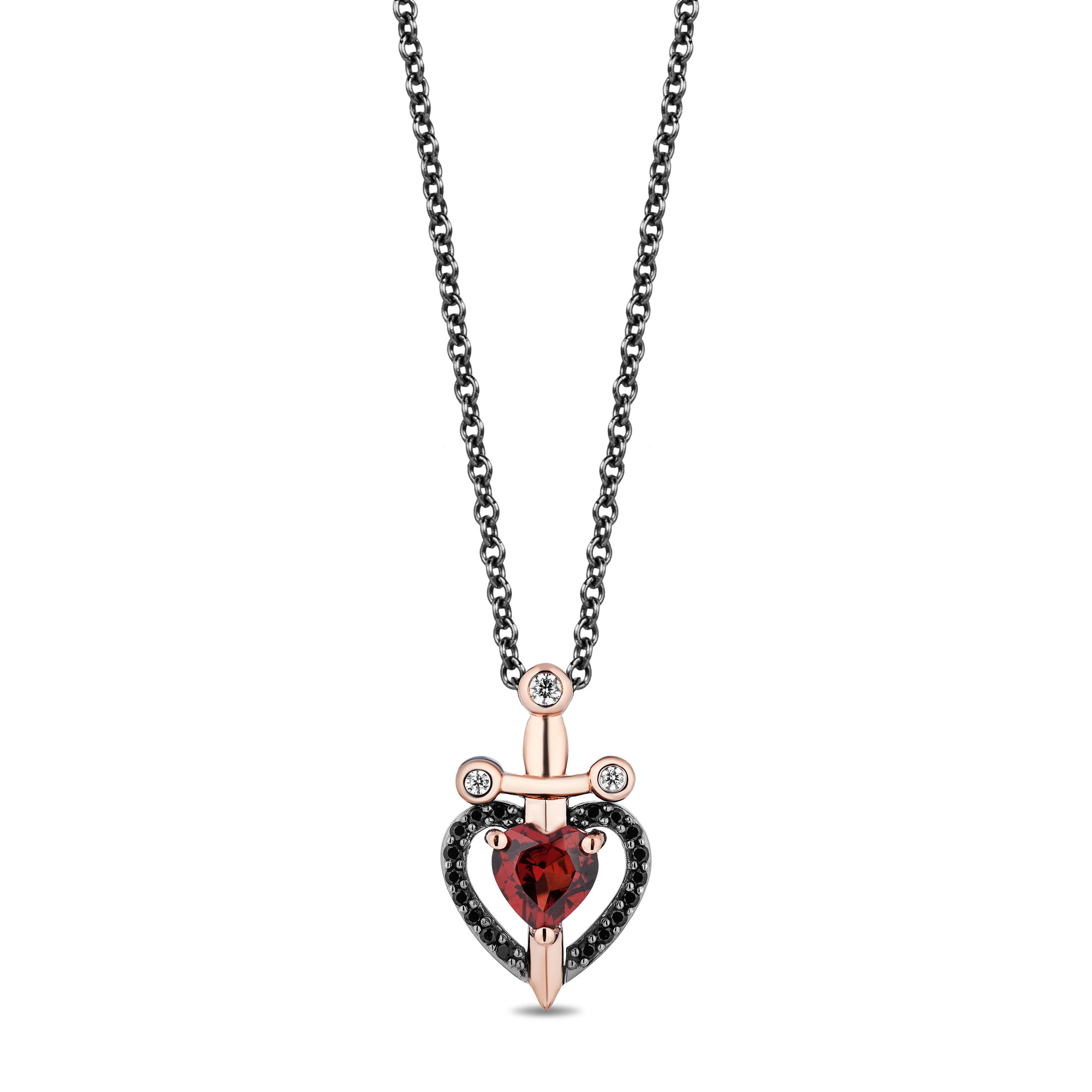 Enchanted Disney Fine Jewelry Villains Evil Queen Garnet 1/10ctw Treated Black Diamond Two-Tone Pendant Necklace 