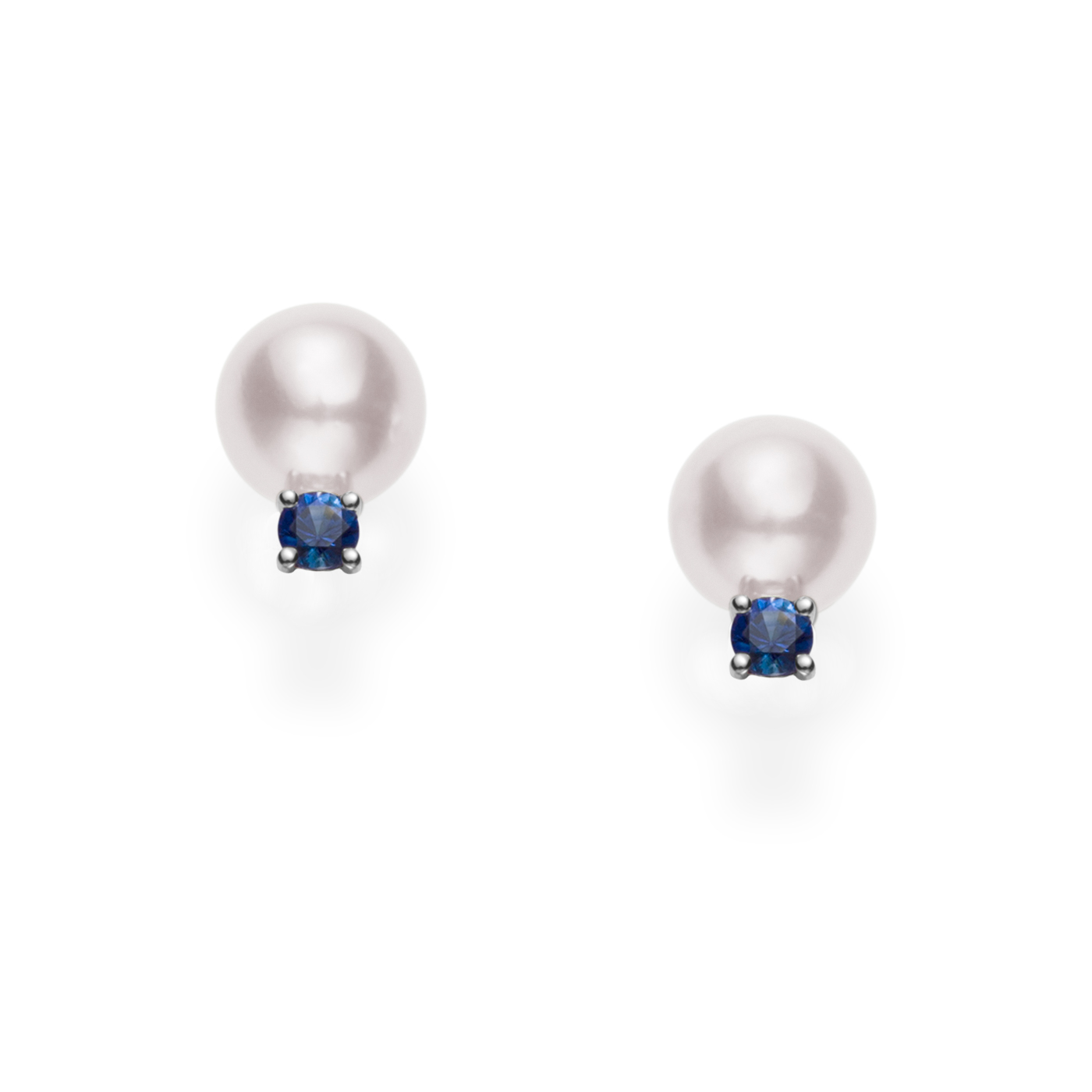 MIKIMOTO Akoya Cultured Pearl Earrings with Sapphire in 18k White Gold 