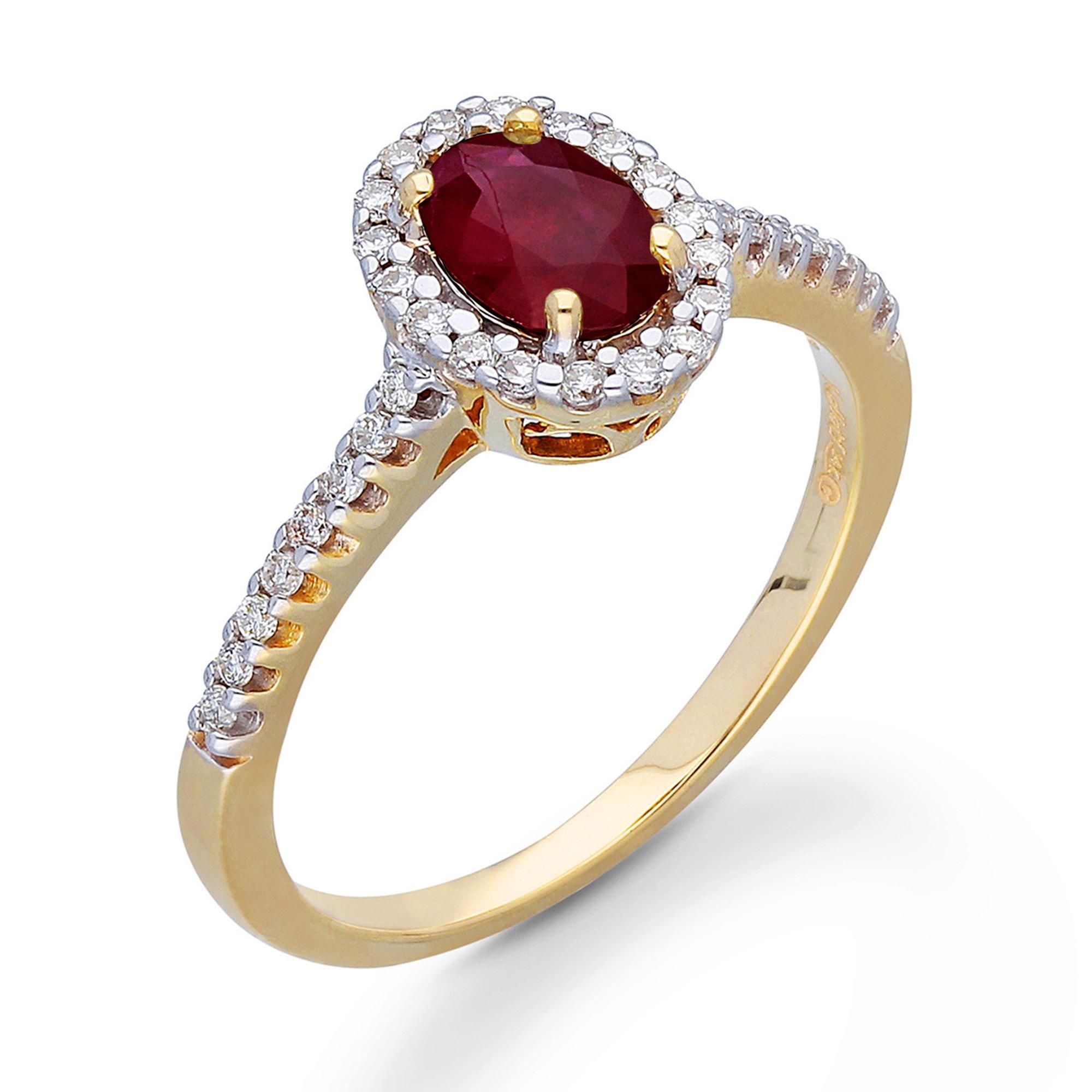 Kallati Oval Ruby and Diamond Halo Ring 1/4ctw 