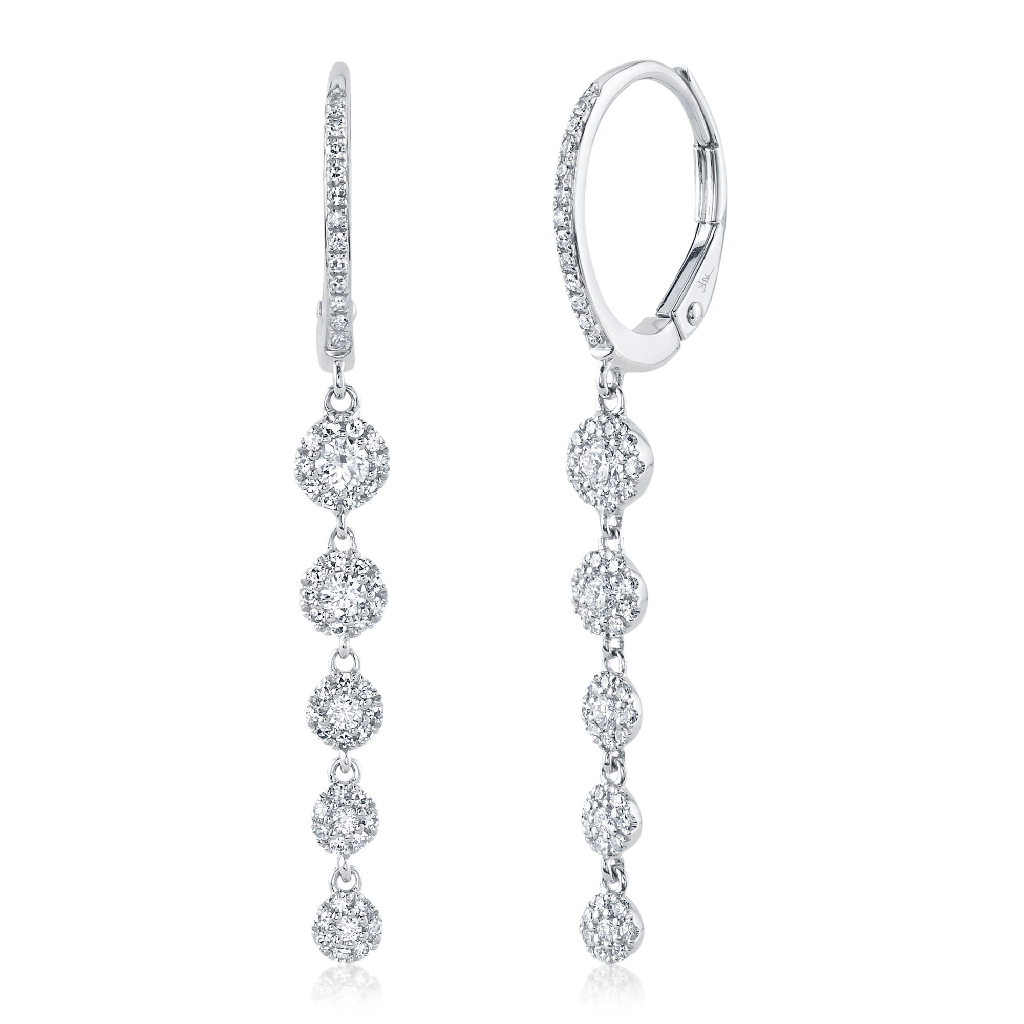 Shy Creation 5/8ctw Diamond Halo White Gold Drop Earrings 
