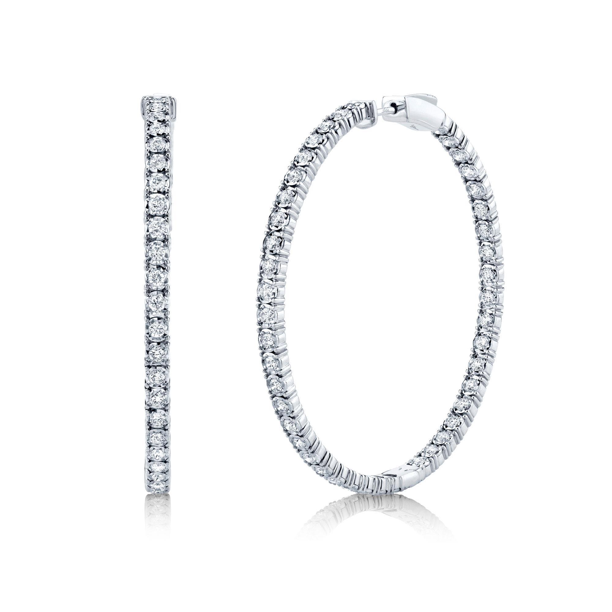 Shy Creation White Gold Diamond Inside Out Hoop Earrings 2 5/8ctw 