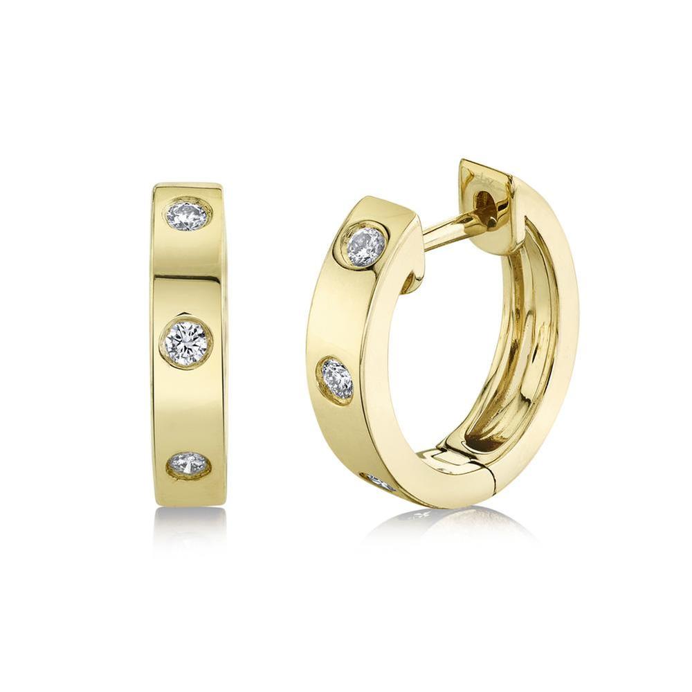 Shy Creation Yellow Gold Diamond Huggie Hoop Earrings 1/10ctw 