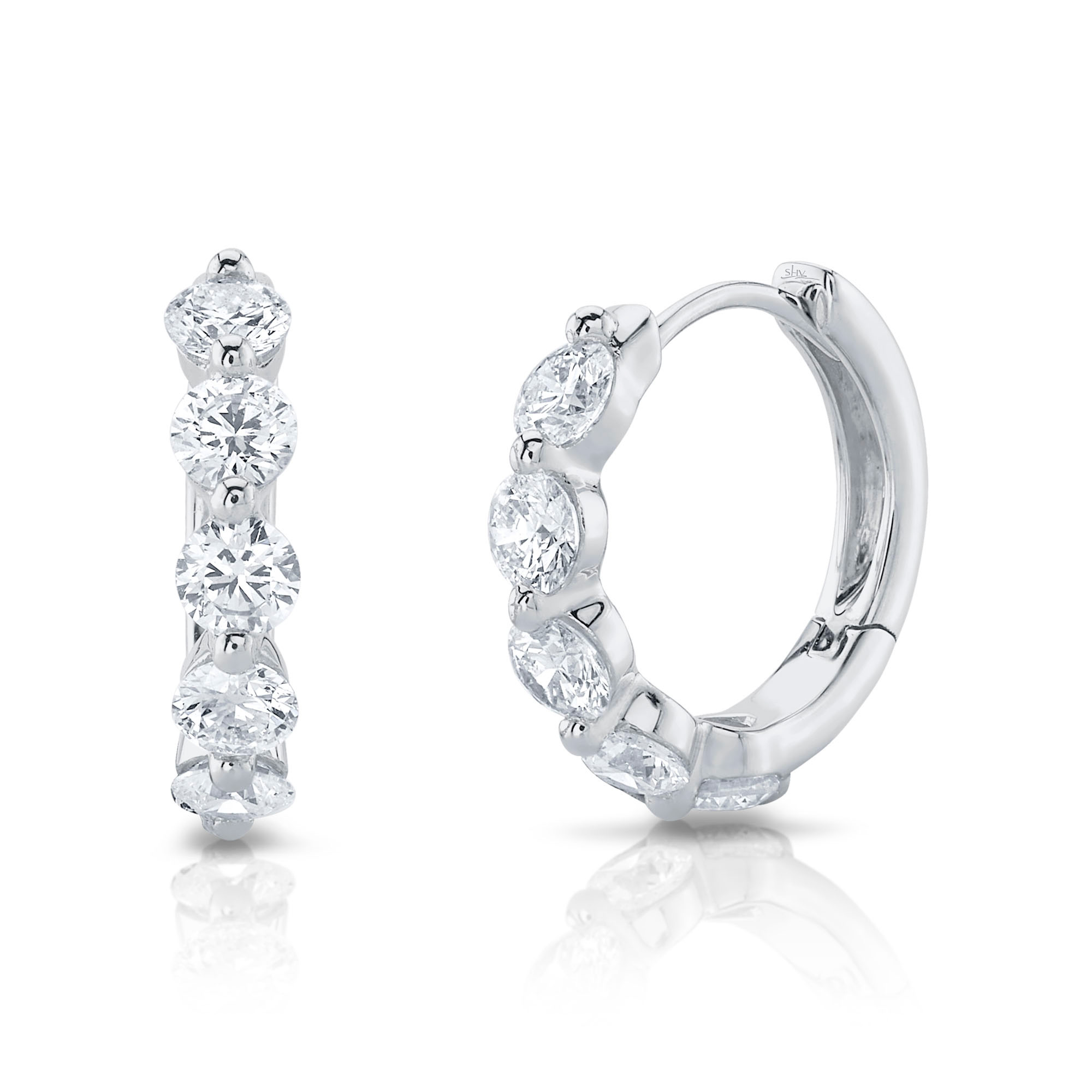 Shy Creation 7/8ctw Diamond White Gold Huggie Earrings 