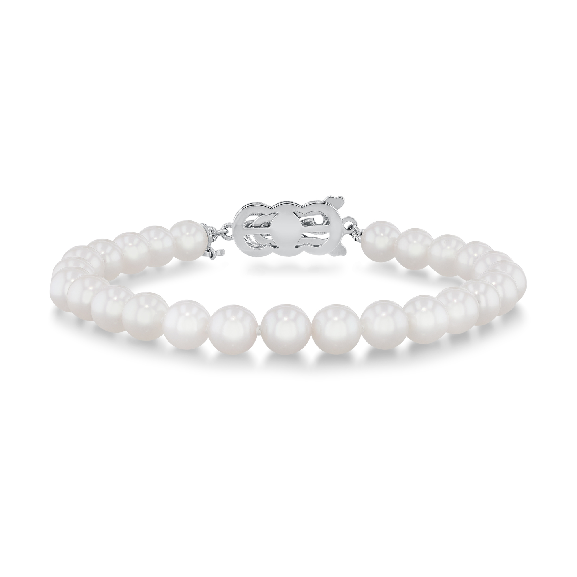 MIKIMOTO 6.5x6mm Akoya Cultured Pearl White Gold Clasp Strand Bracelet 