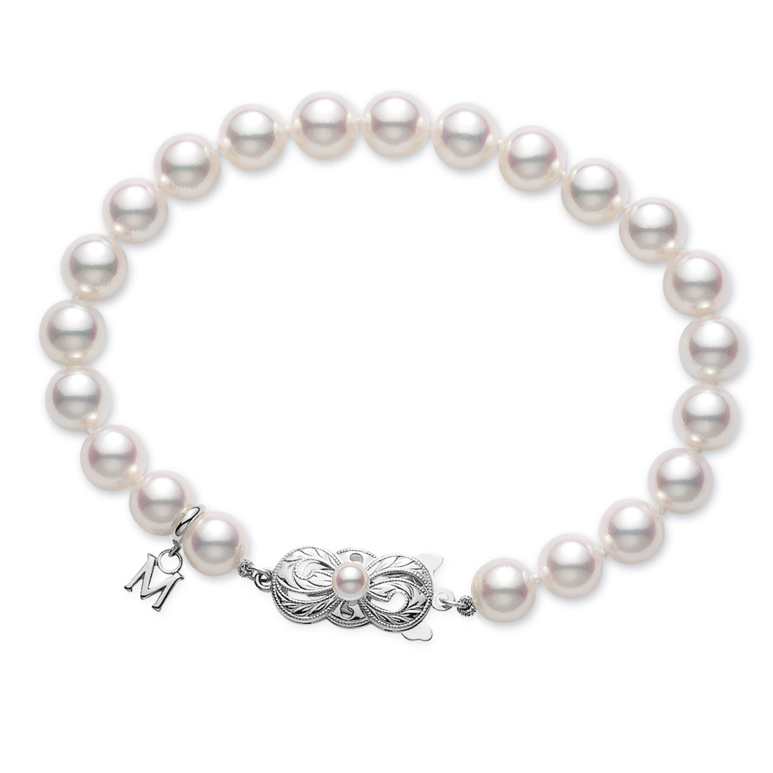 MIKIMOTO 7.5x7mm Akoya Cultured Pearl White Gold Clasp Strand Bracelet 