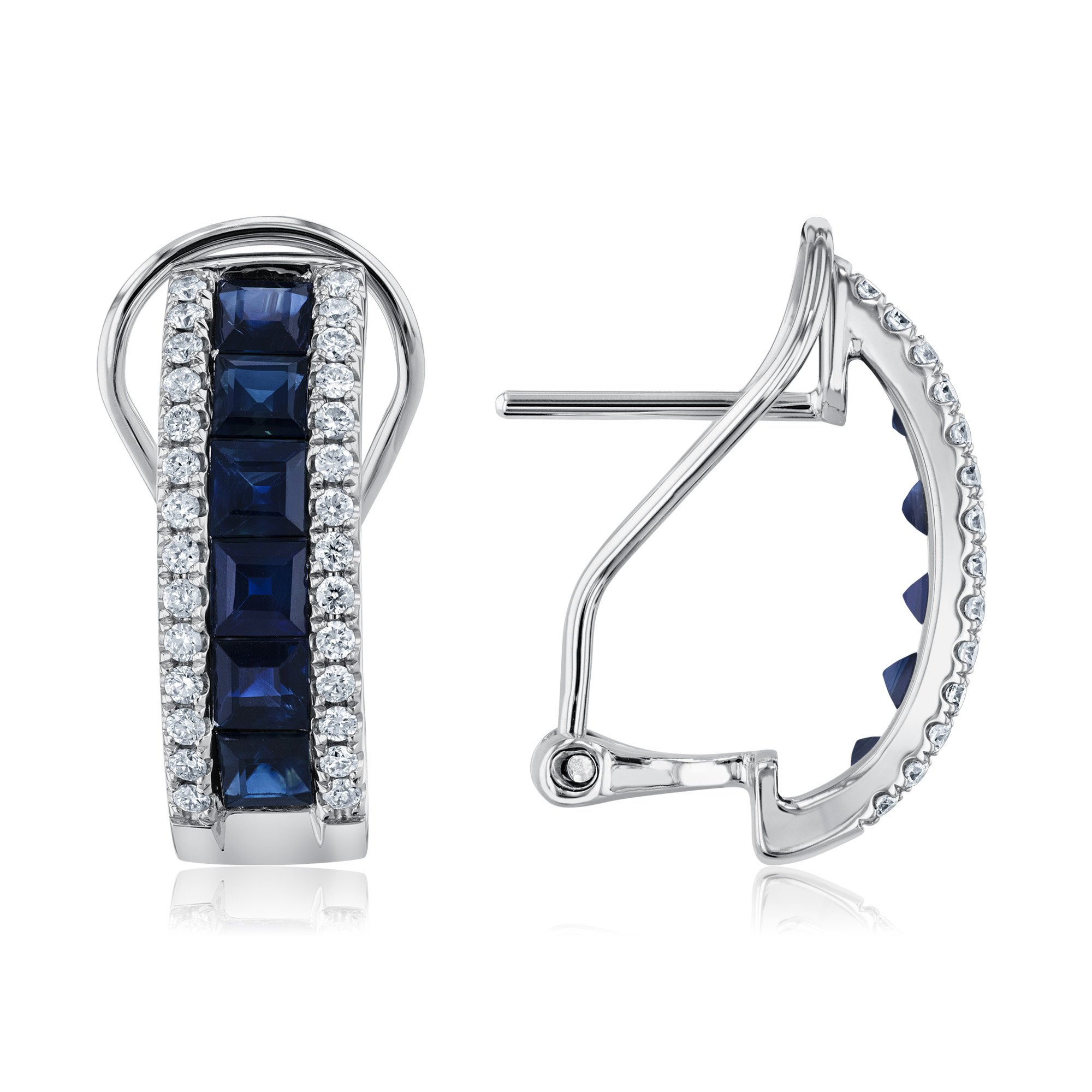 Princess Blue Sapphire and 3/8ctw Diamond White Gold Earrings - Watercolor Collection 
