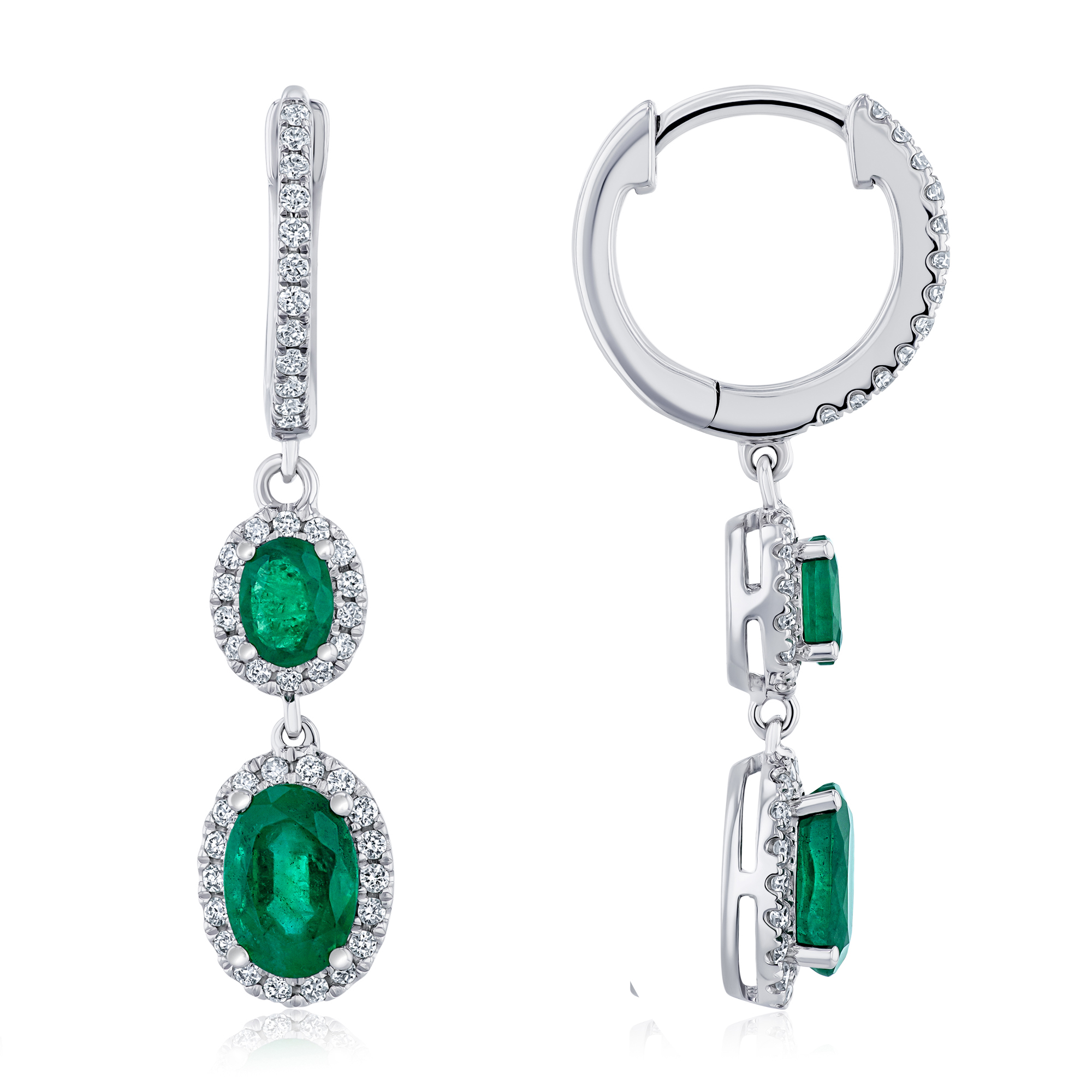 Oval Emerald and 1/3ctw Diamond White Gold Earrings - Watercolor Collection 