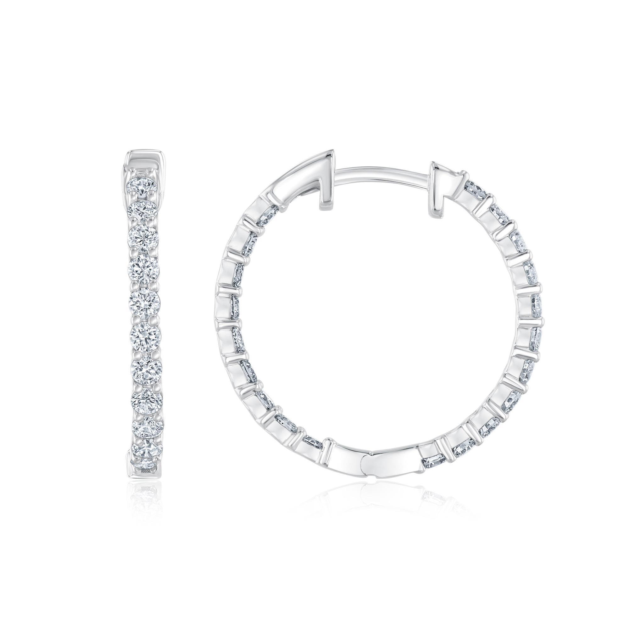 1ctw Round Diamond White Gold Inside Out Hoop Earrings - Classic Collection 