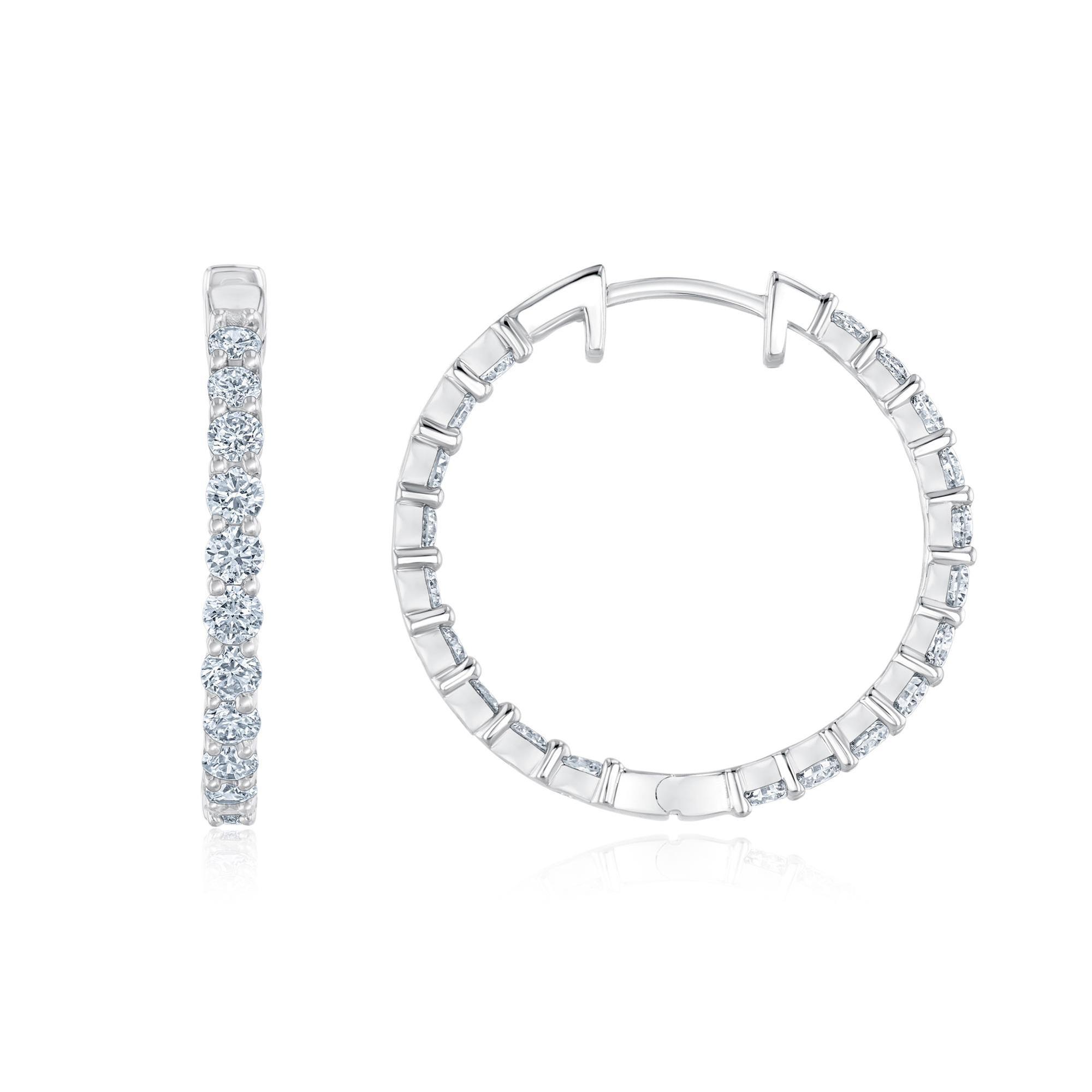 2ctw Round Diamond White Gold Inside Out Hoop Earrings - Classic Collection 