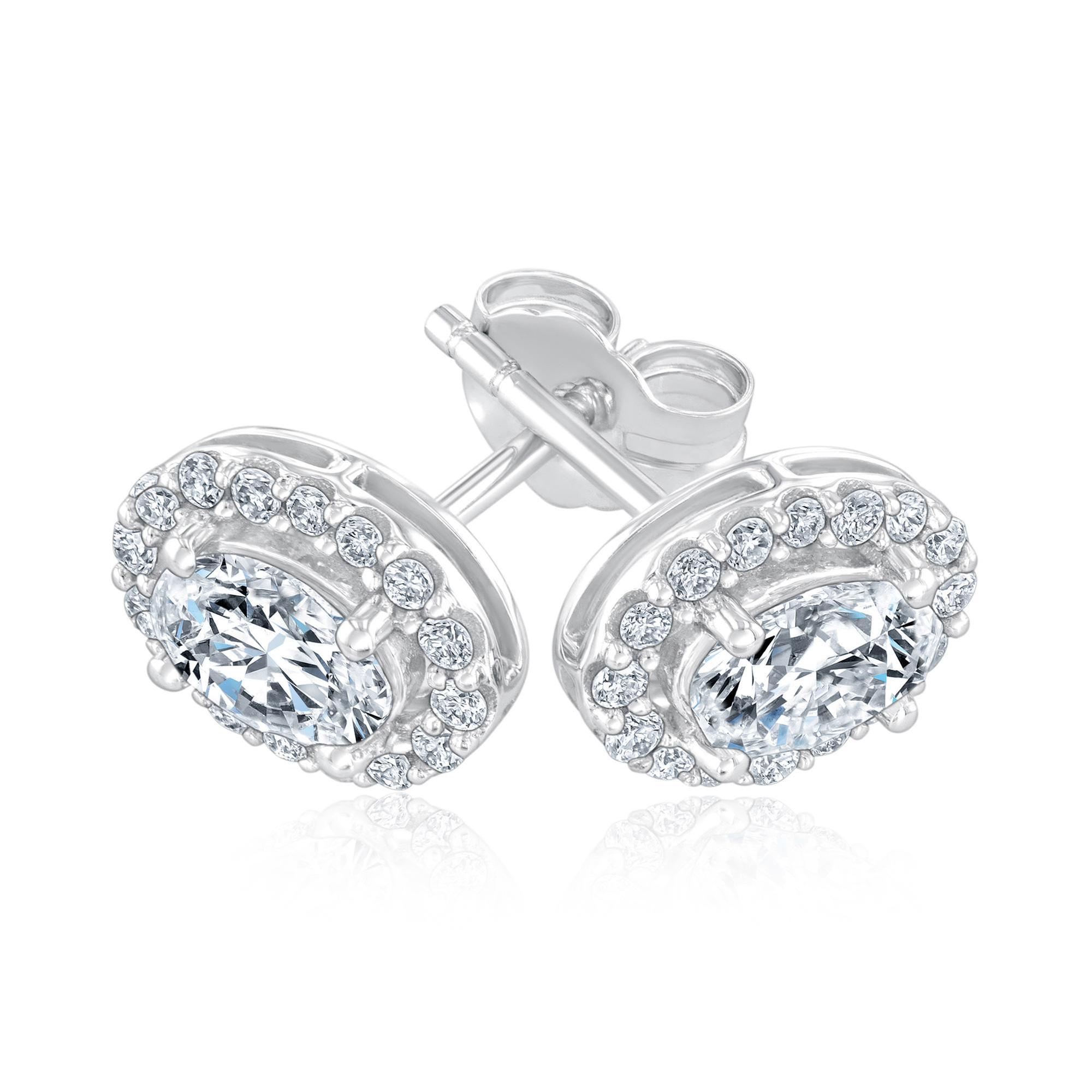 1ctw Oval Diamond Halo White Gold Earrings - Classic Collection 