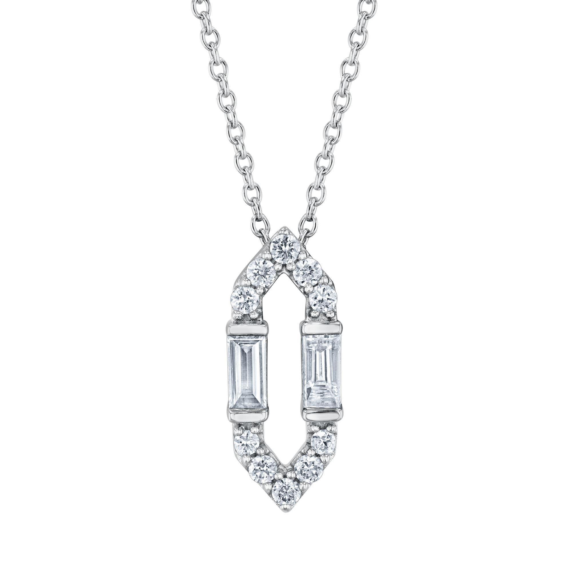 1/4ctw Baguette and Round Diamond Elongated Hexagon Pendant Necklace - Vintage Collection 