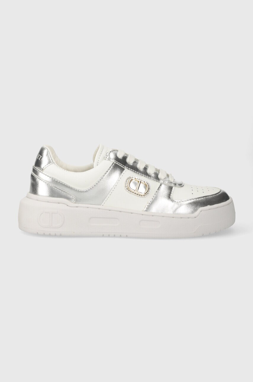 Kožené sneakers boty Twinset stříbrná barva, 241TCP030