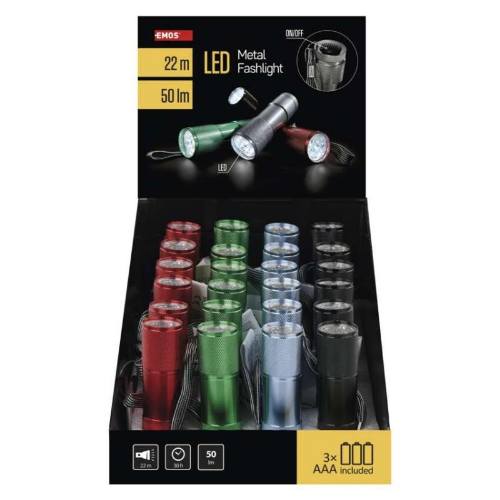Svítilna 9 LED kovová, na 3 x AAA