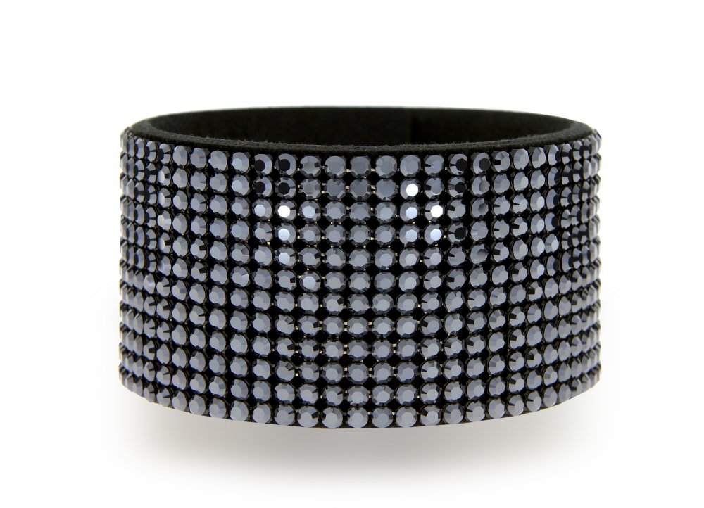 Swarovski Elements Kožený náramek Chic Large s stříbročernými křišťály,Swarovski Elements Kožený náramek Chic Large s stříbročernými křišťály