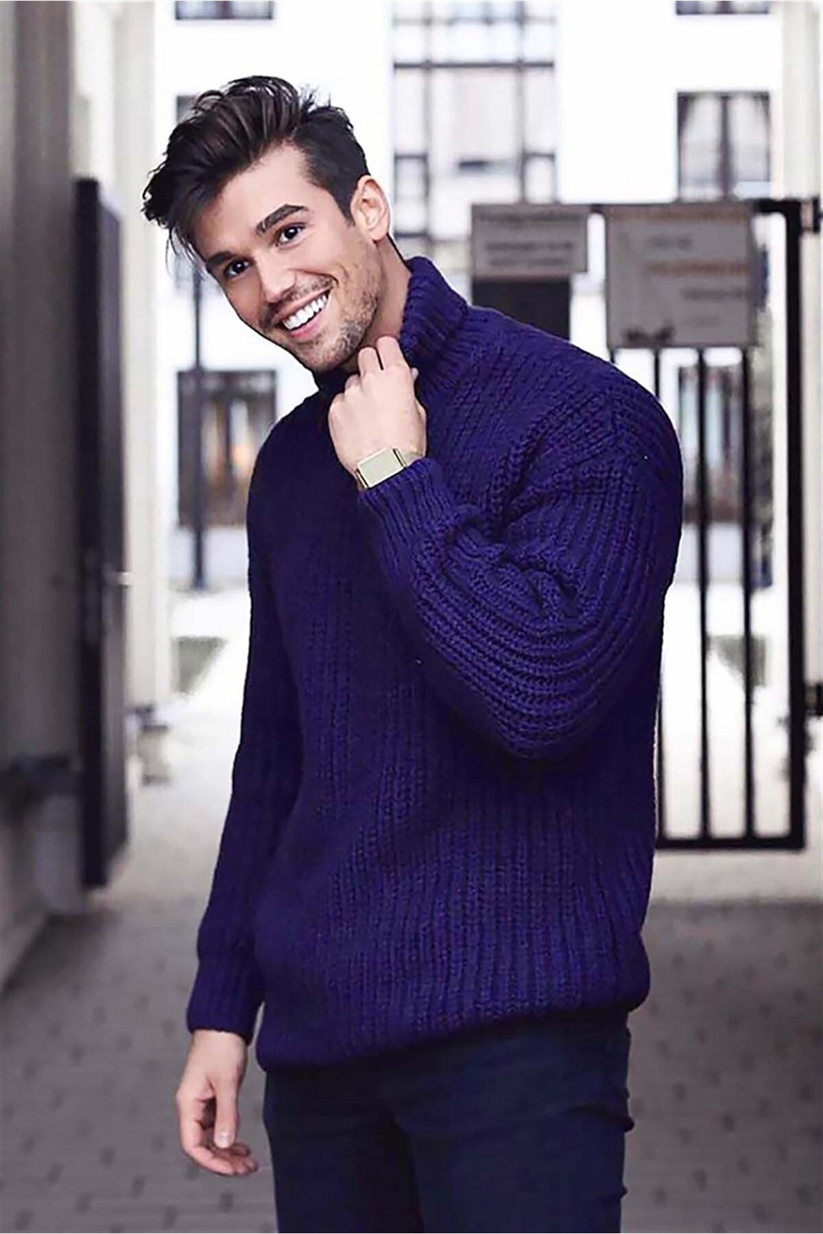 Madmext Navy Blue Turtleneck Sweater 4368