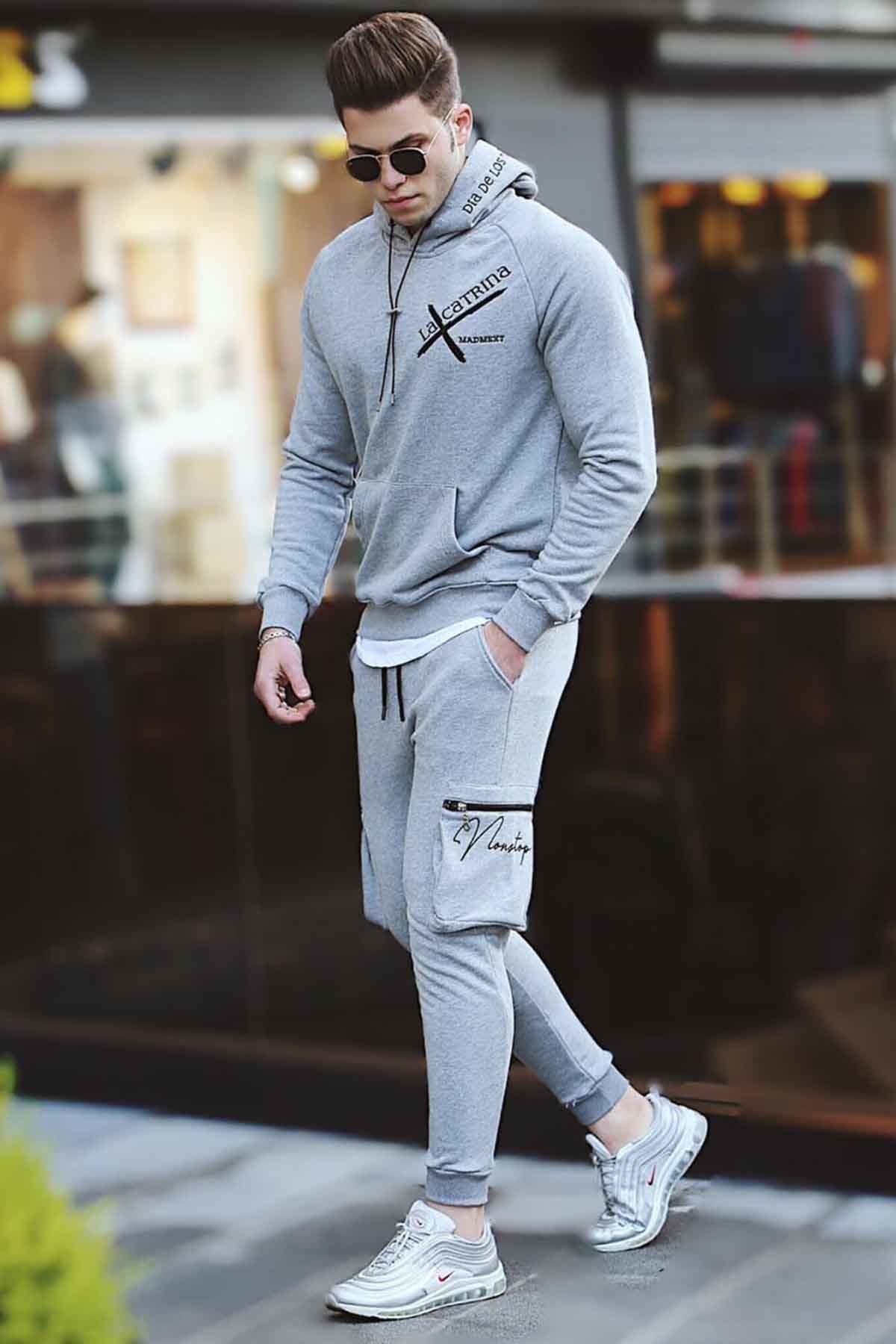 Madmext Printed Gray Tracksuit Set