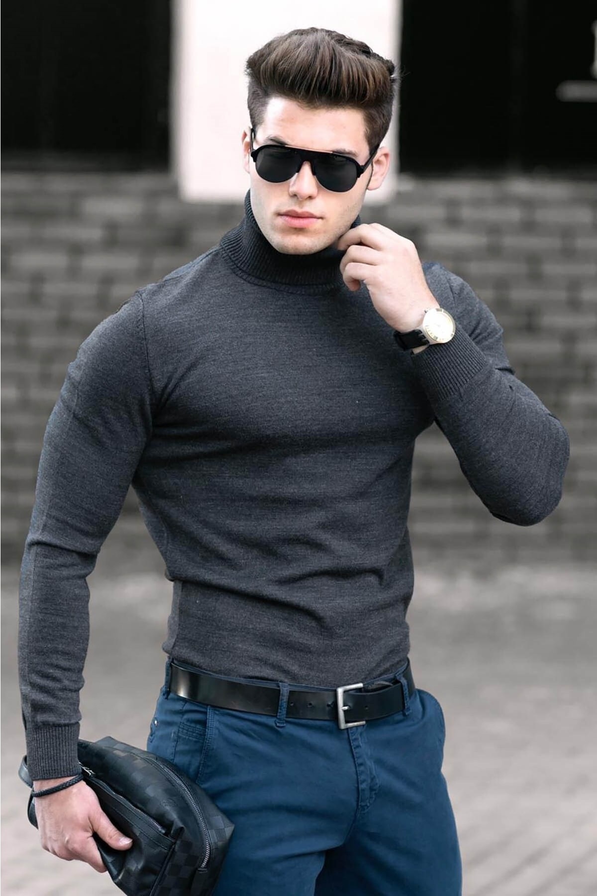 Madmext Anthracite Turtleneck Sweater 4656