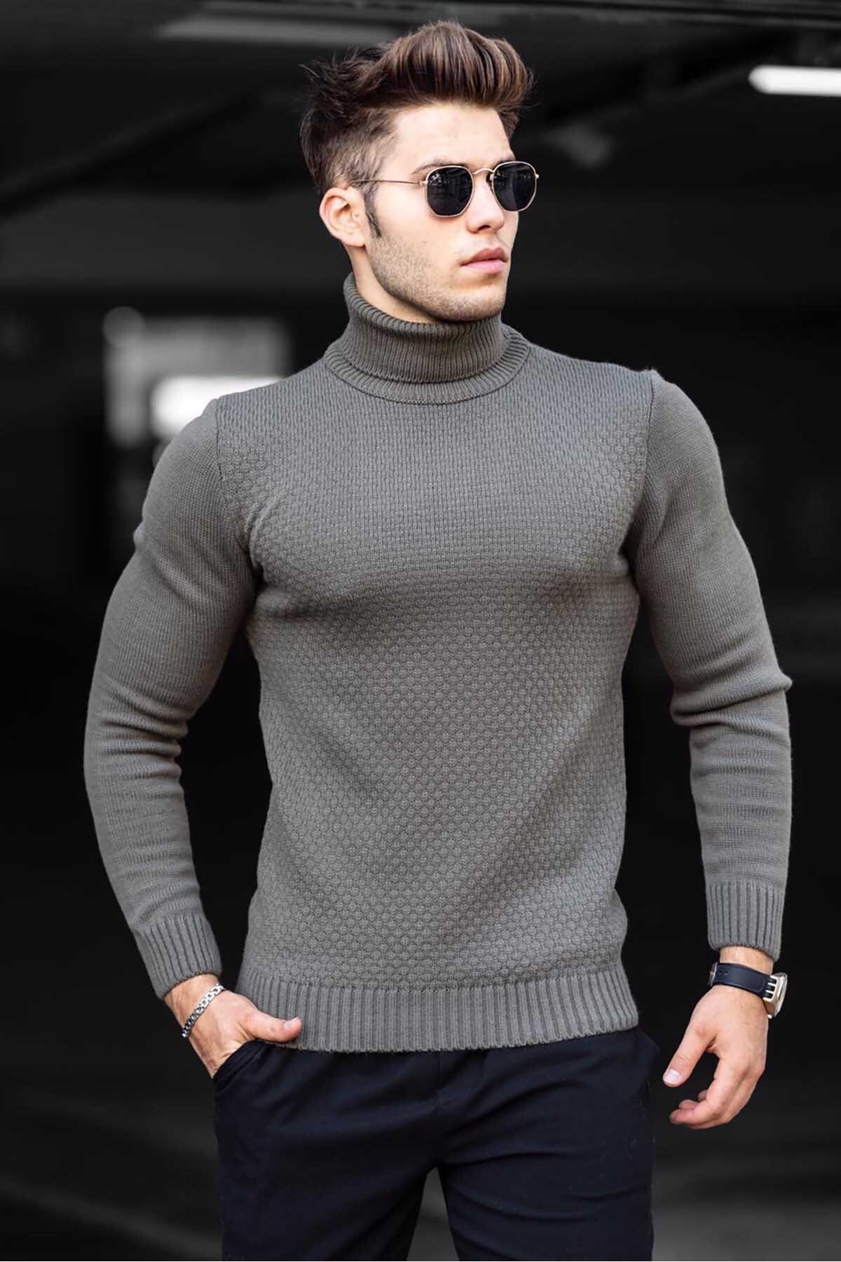 Madmext Khaki Turtleneck Sweater 4659