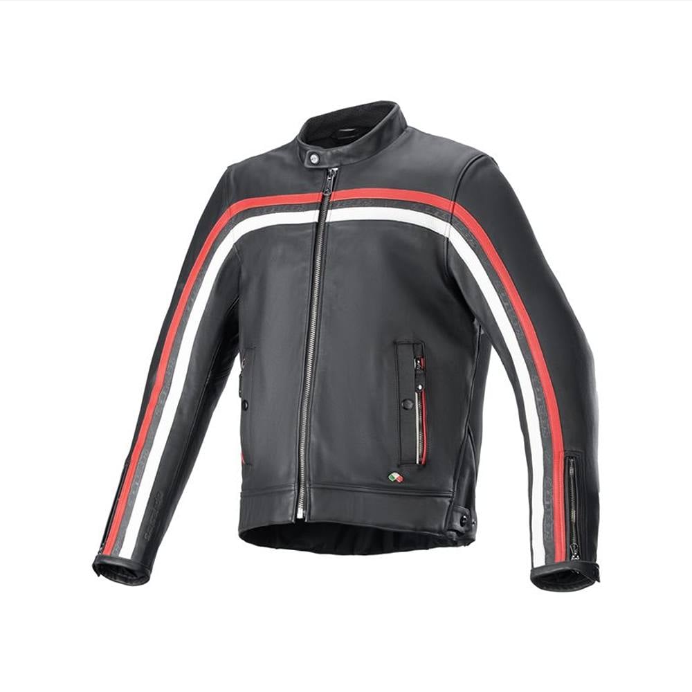 Alpinestars Dyno Leather Jacket Black Ruby Red Ecru Größe L