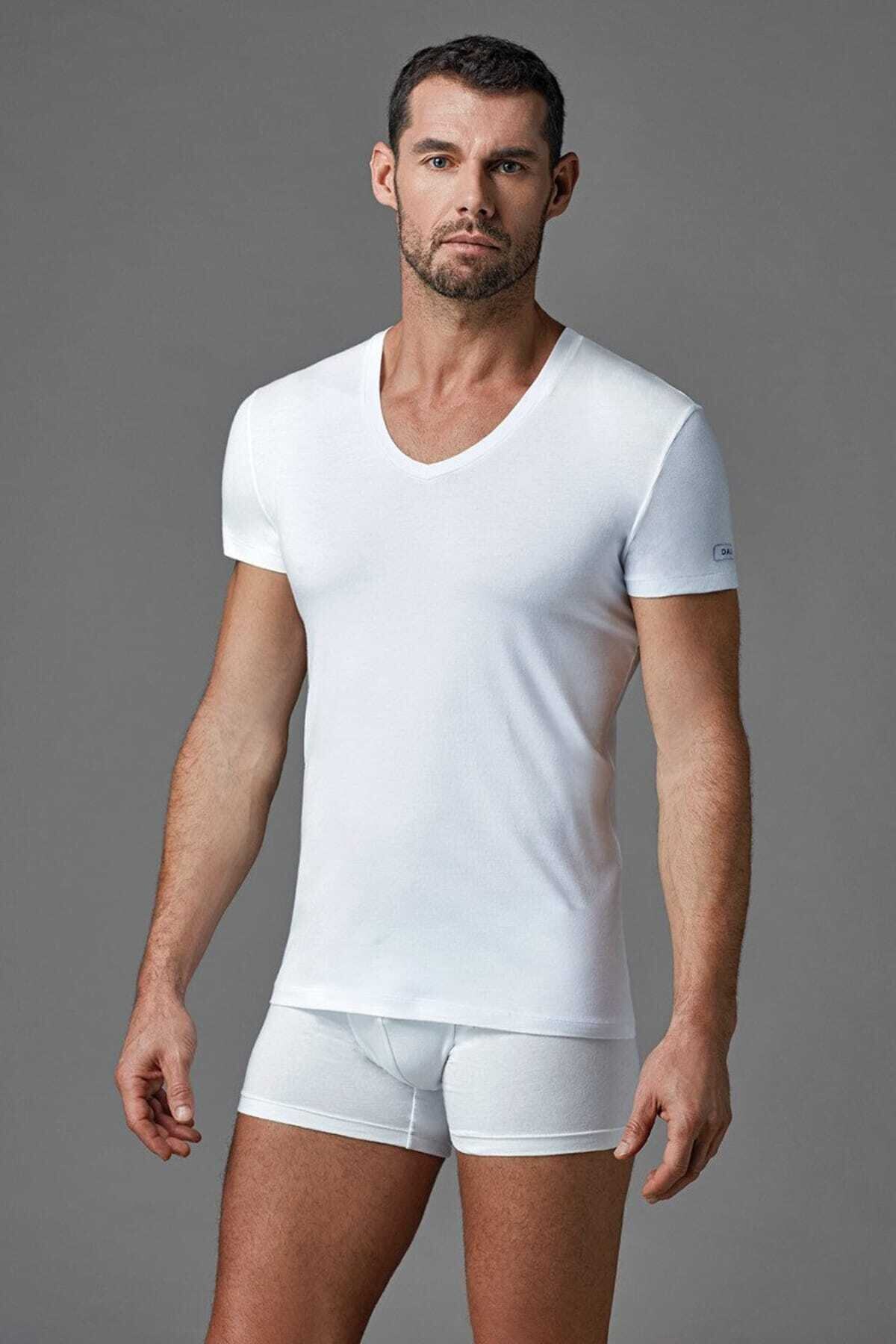 Dagi White V-Neck Combed Cotton Men's Undershirt