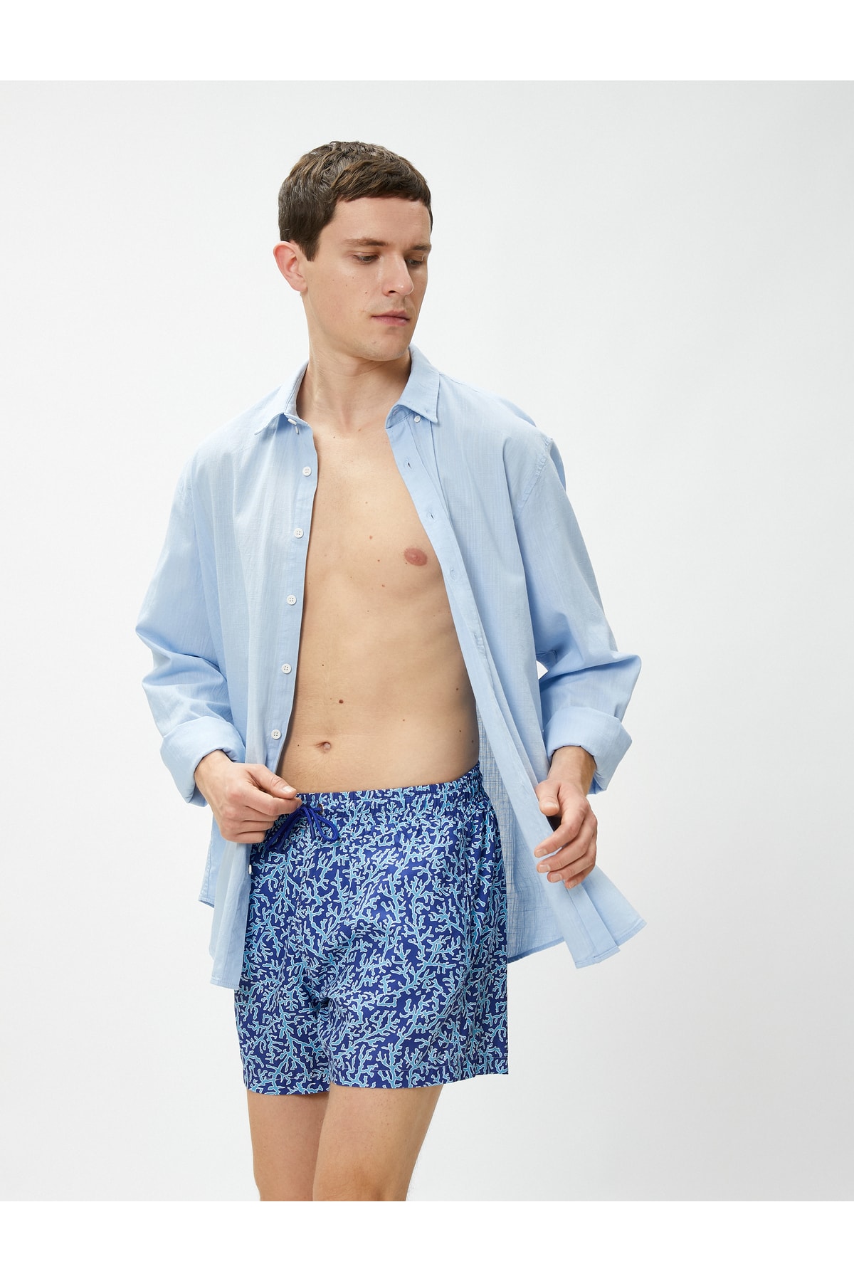 Koton Marine Shorts with Printed Tie Waist, Pocket Detailed.
