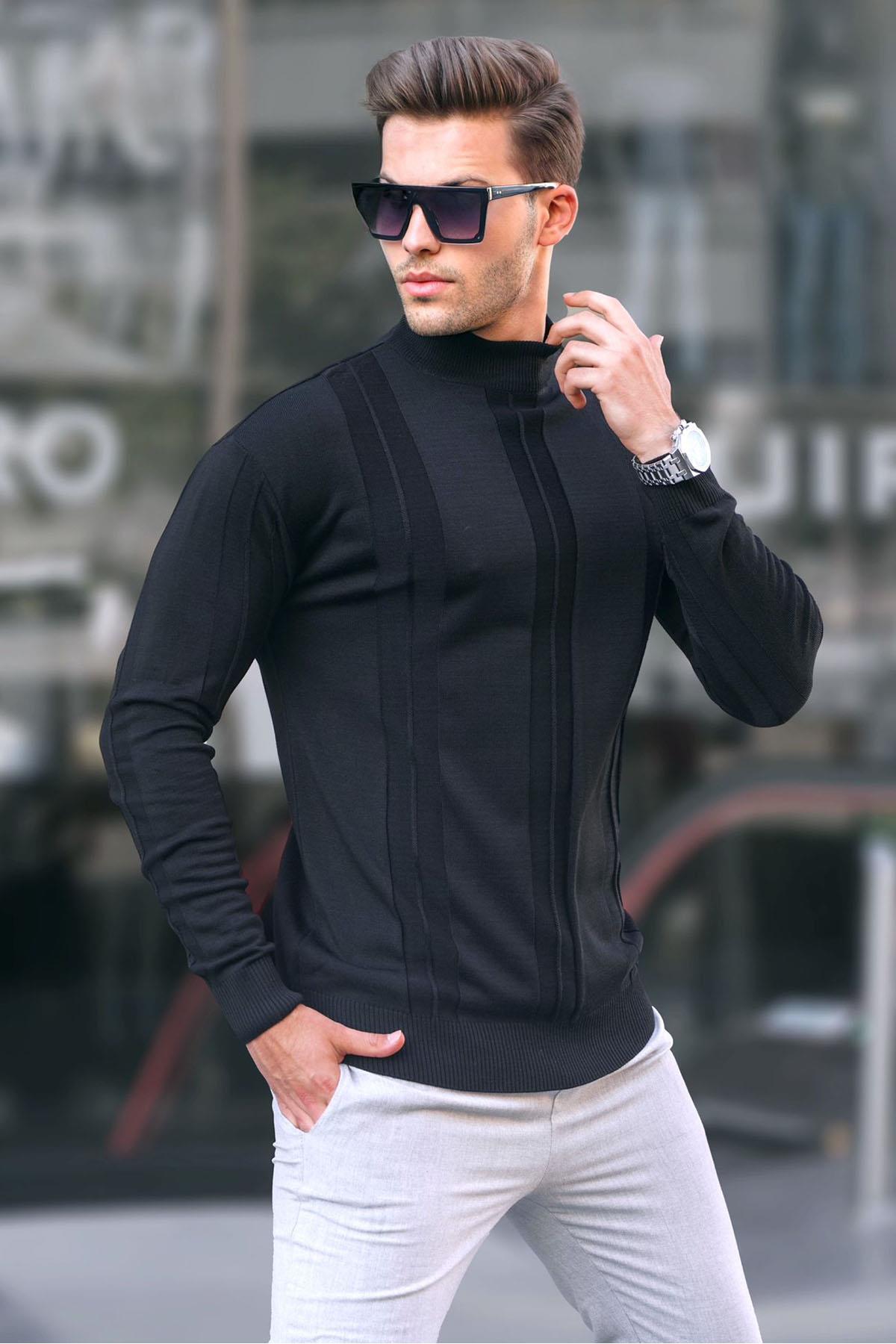 Madmext Black Turtleneck Patterned Sweater 6825
