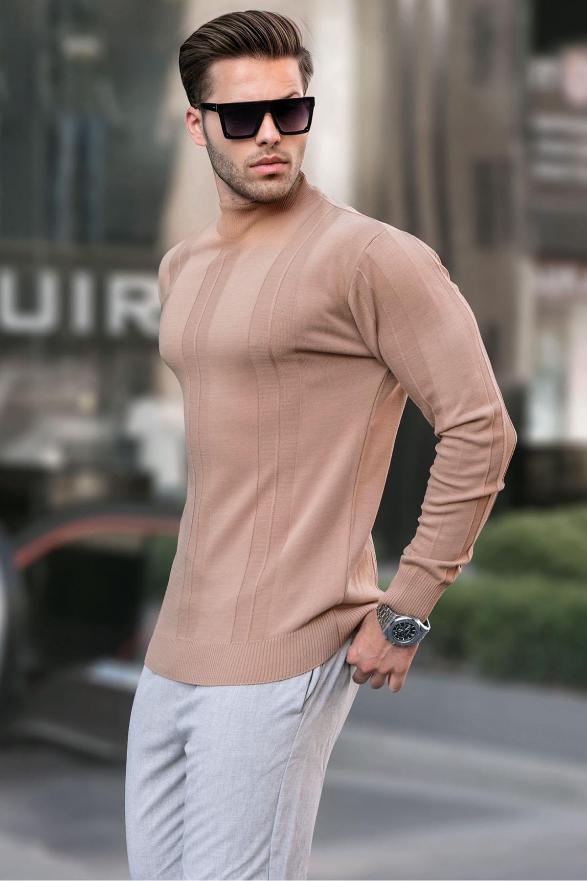 Madmext Brown Turtleneck Patterned Sweater 6825