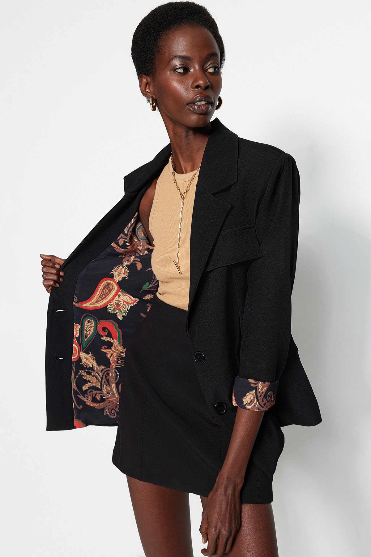 Trendyol Black Regular Lining Detailed Woven Blazer Jacket