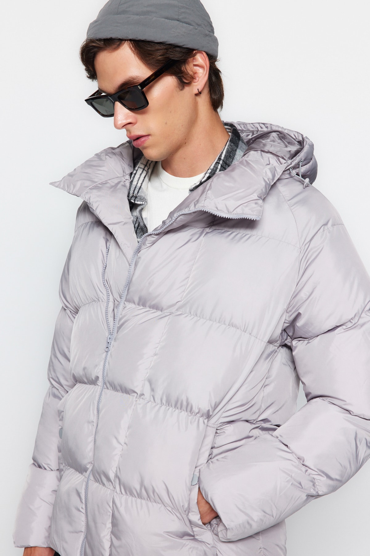 Trendyol Light Gray Oversize Wind Resistant Winter Jacket